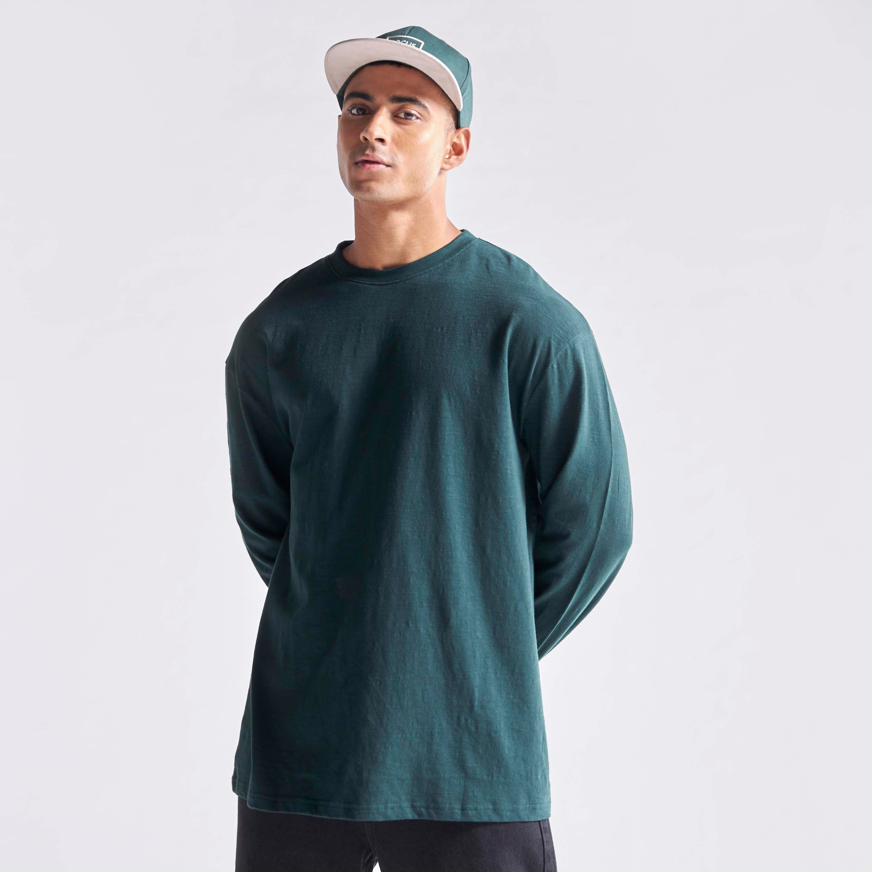 Solid Oversized Longline T-shirt with Long Sleeves and Crew Neck-men-clothing-tshirtsandpolos-tshirts-image-1