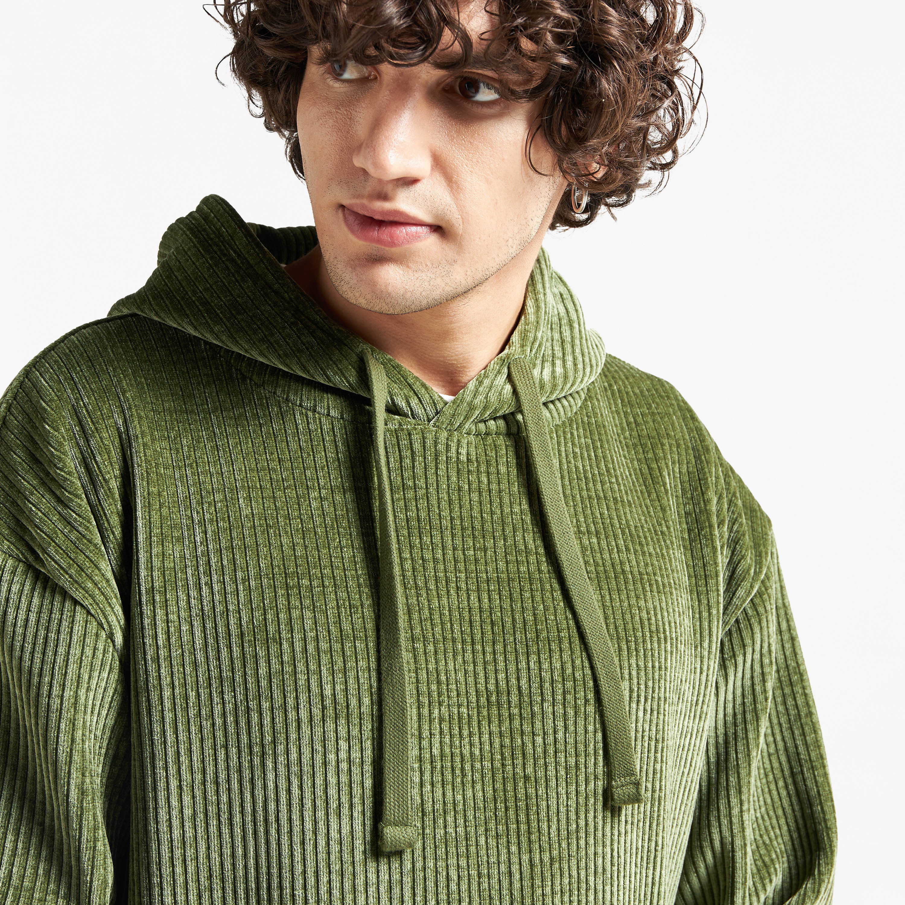 Textured Corduroy Hoodie with Long Sleeves and Kangaroo Pocket-men-winterwear-hoodiesandsweatshirts-image-4