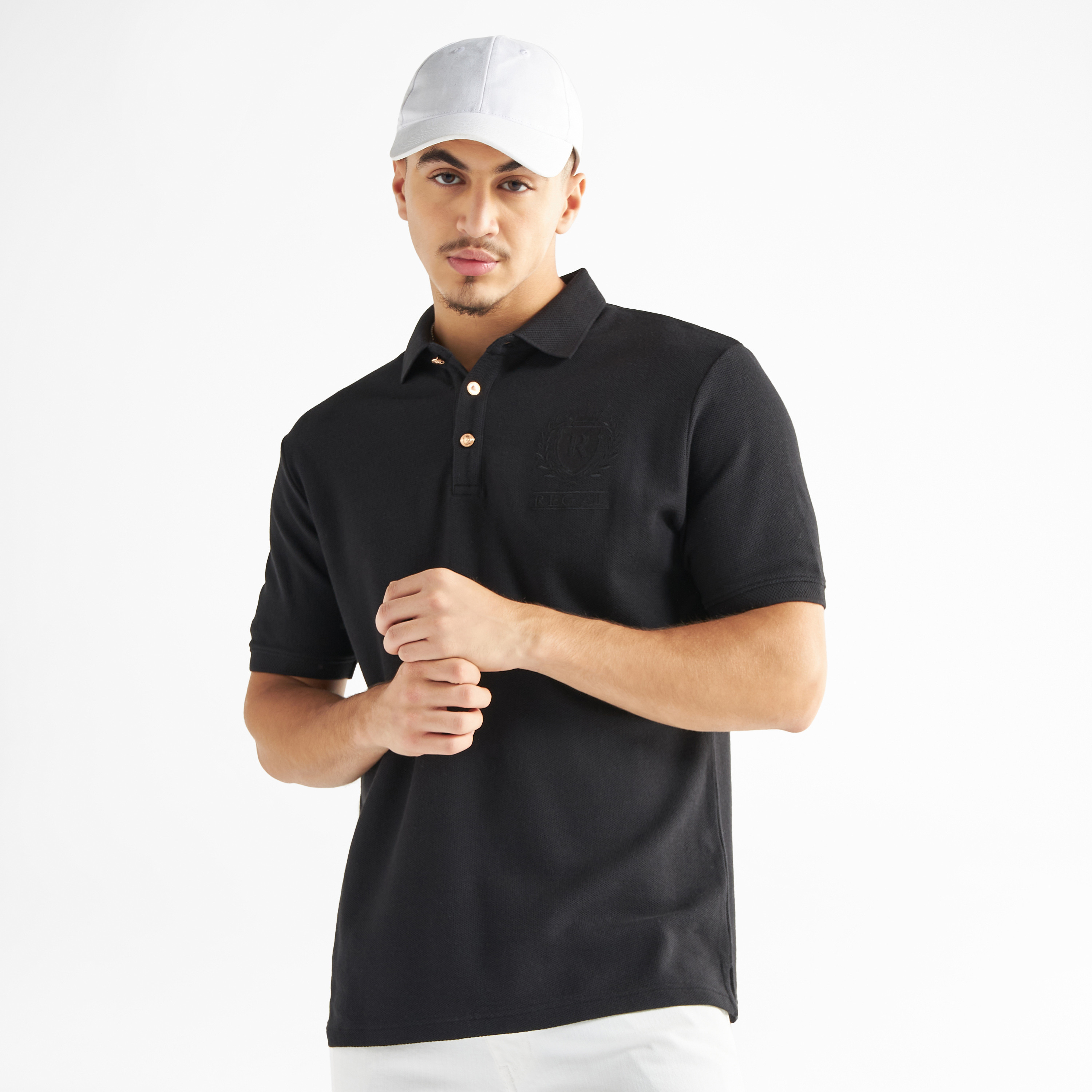 Typography Embroidered Polo T-shirt with Short Sleeves-men-clothing-tshirtsandpolos-polos-image-1