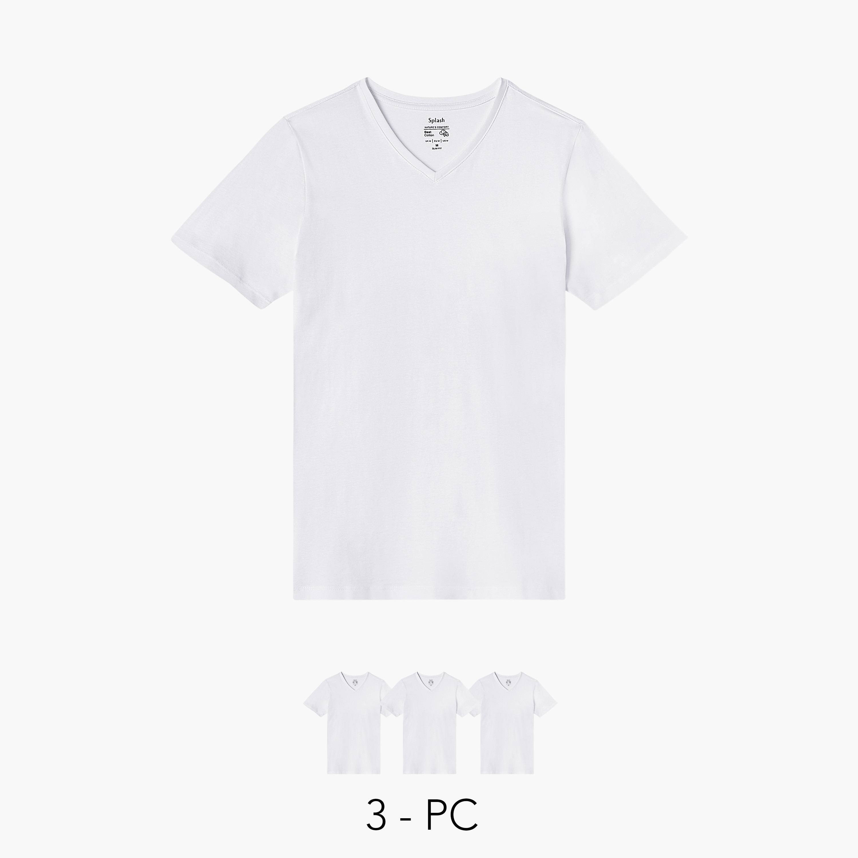 Set of 3 - Slim Fit T-shirt with V-neck and Short Sleeves-men-clothing-tshirtsandpolos-tshirts-image-1