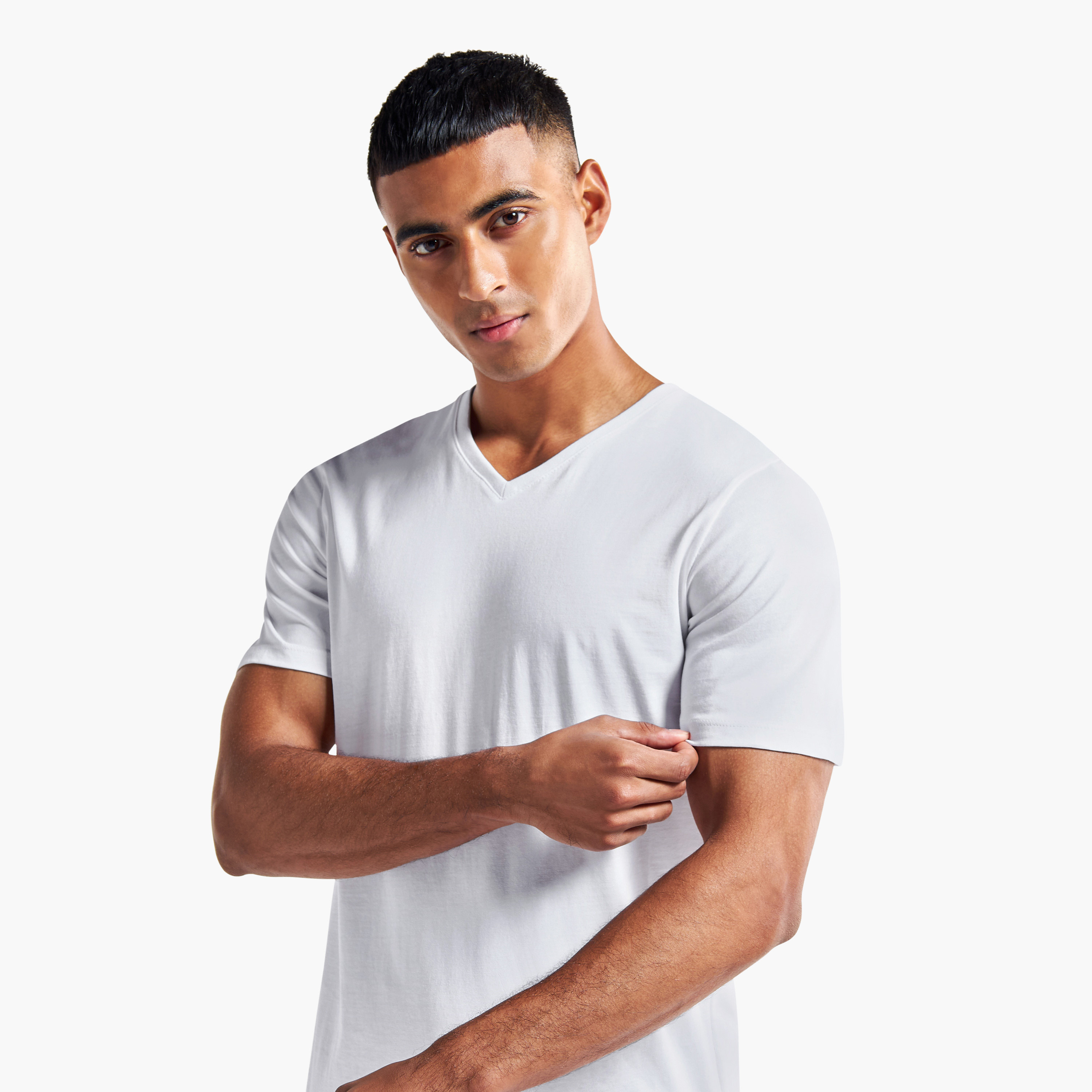 Set of 3 - Slim Fit T-shirt with V-neck and Short Sleeves-men-clothing-tshirtsandpolos-tshirts-image-2