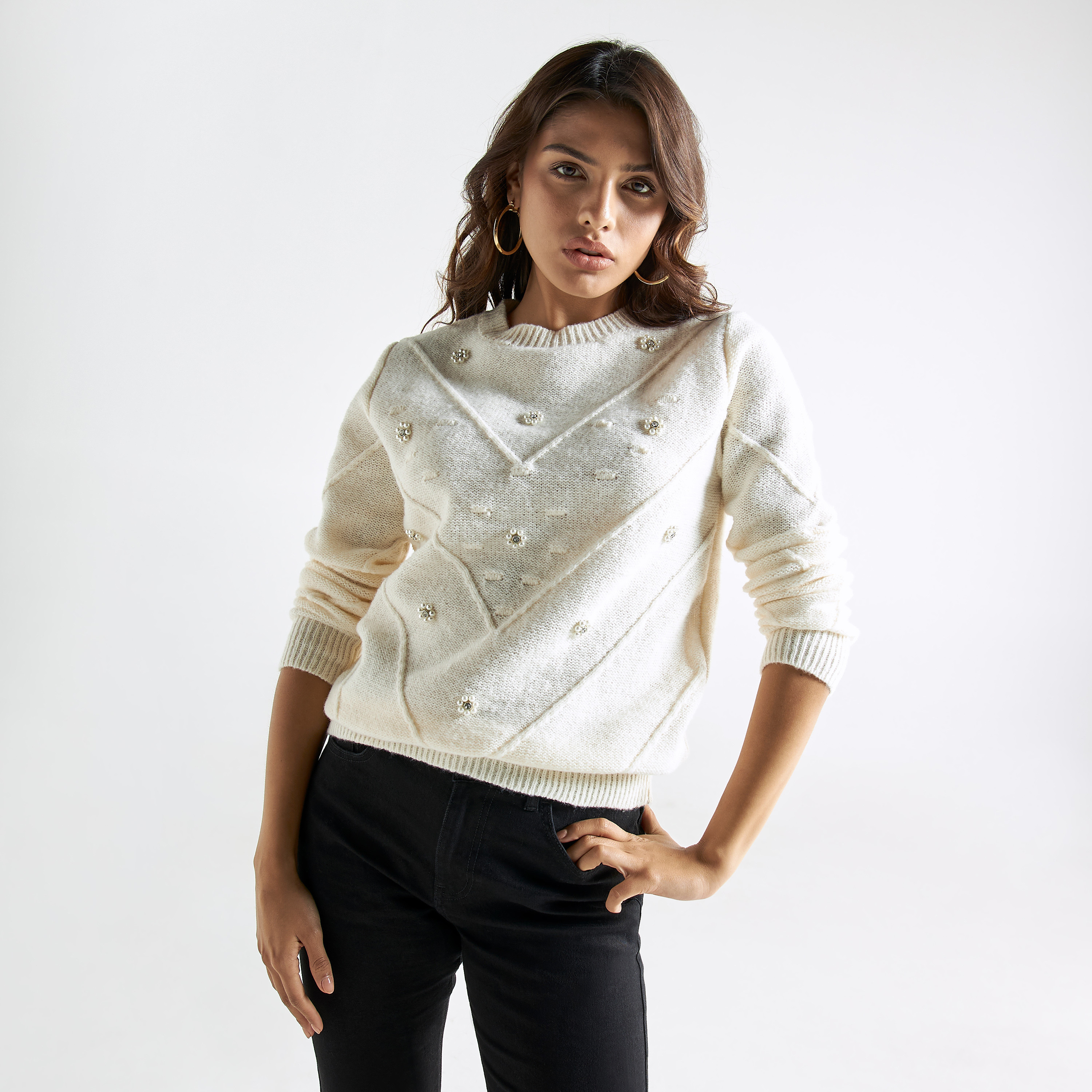 Buy Embellished Sweater with High Neck and Long Sleeves Splash