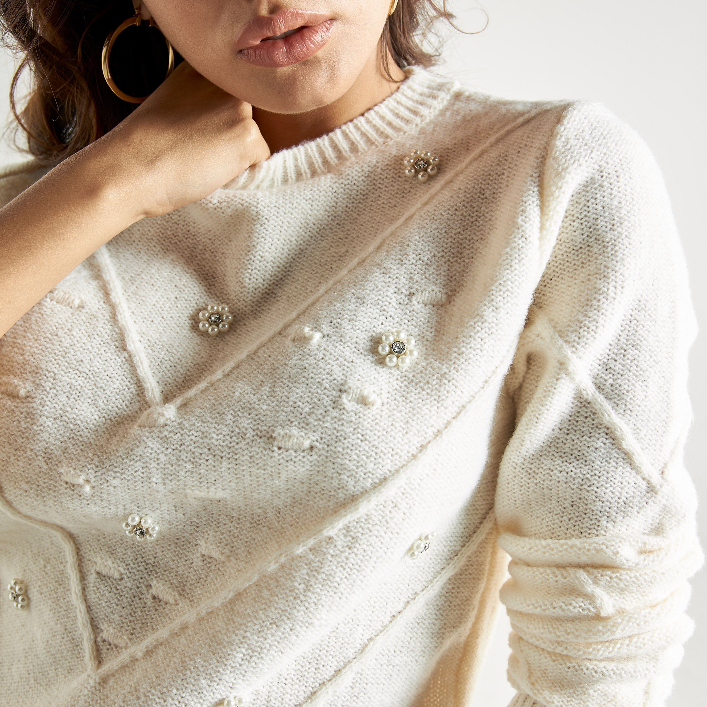 Shop Embellished Sweater with High Neck and Long Sleeves Online Splash UAE