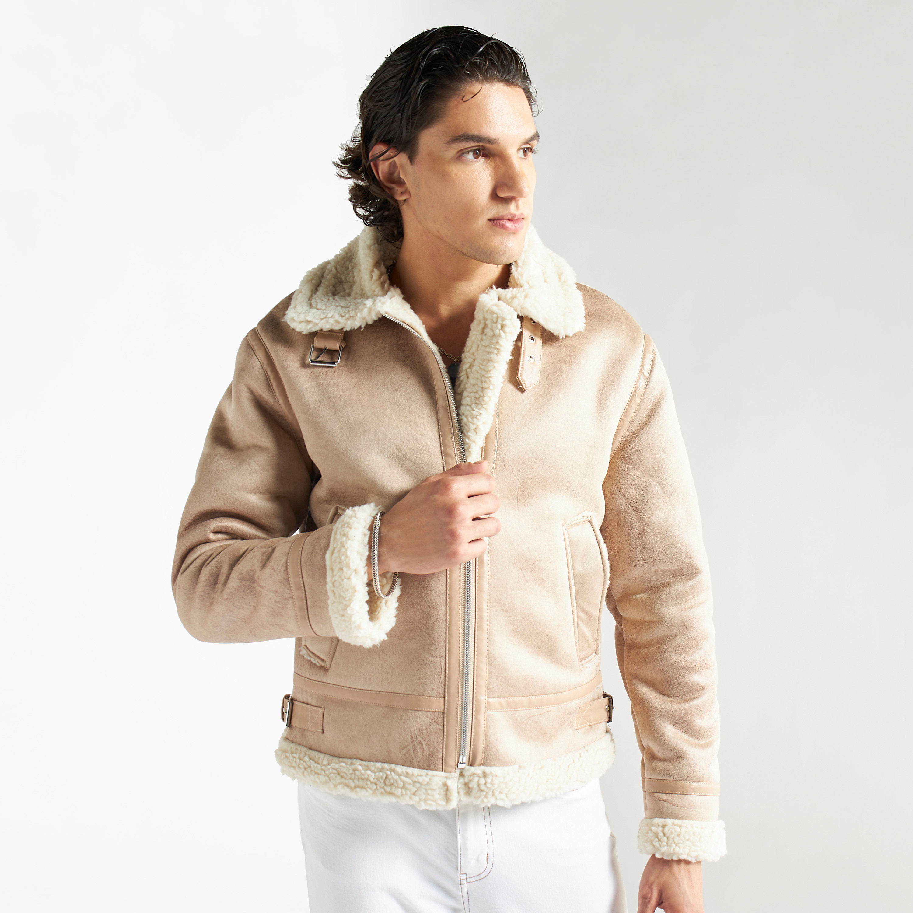 Aviator jacket cream best sale