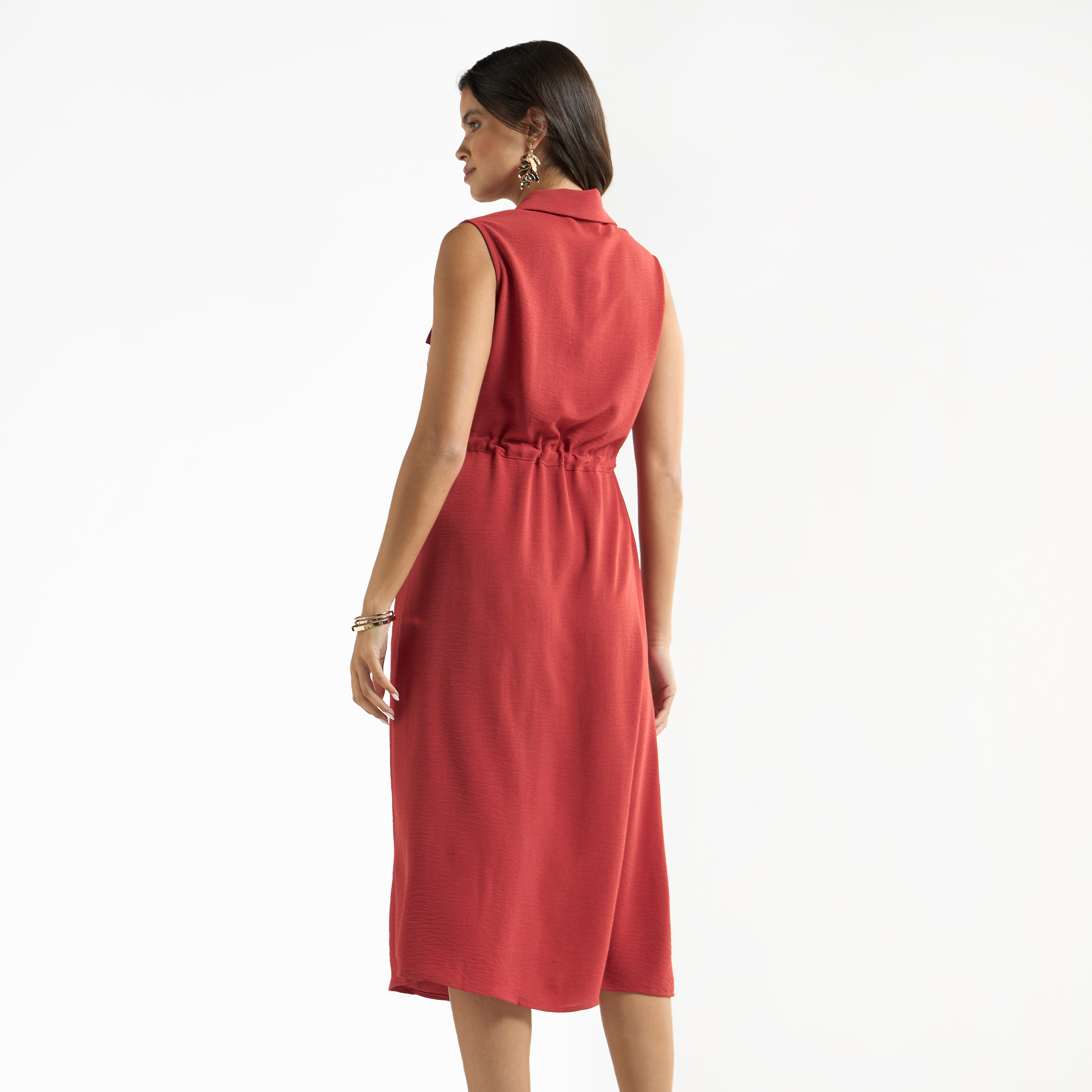 Textured Sleeveless Shirt Dress with Pockets-women-clothing-dresses-image-3