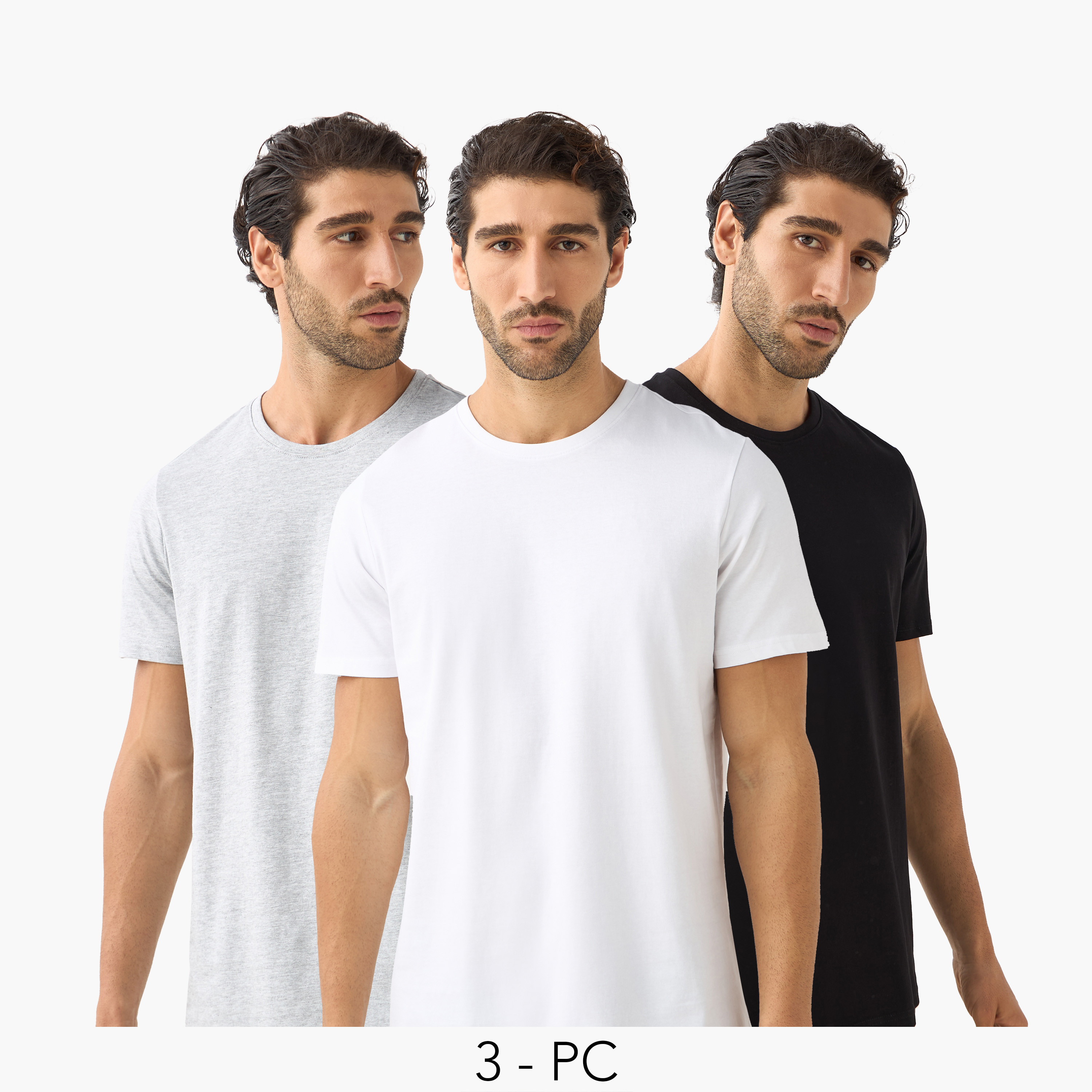 طقم تيشيرت من 3 قطع سادة بقصّة عادية وياقة ضيّقة وأكمام قصيرة-men-clothing-tshirtsandpolos-tshirts-image-1
