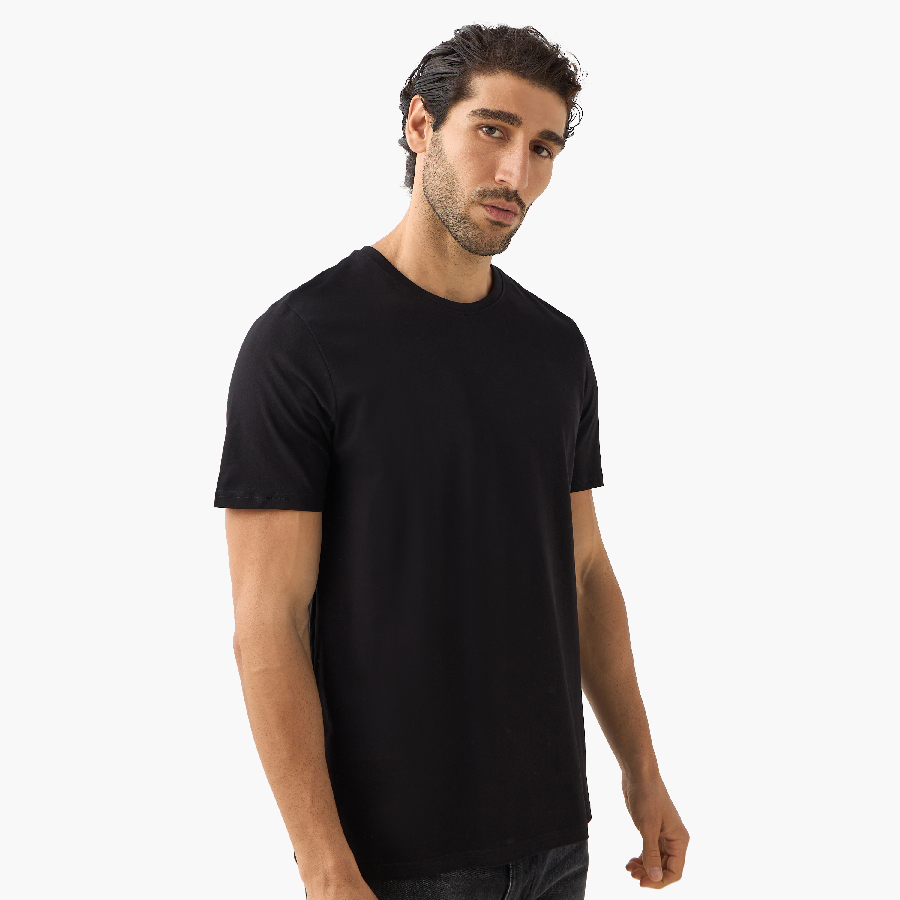 طقم تيشيرت من 3 قطع سادة بقصّة عادية وياقة ضيّقة وأكمام قصيرة-men-clothing-tshirtsandpolos-tshirts-image-5