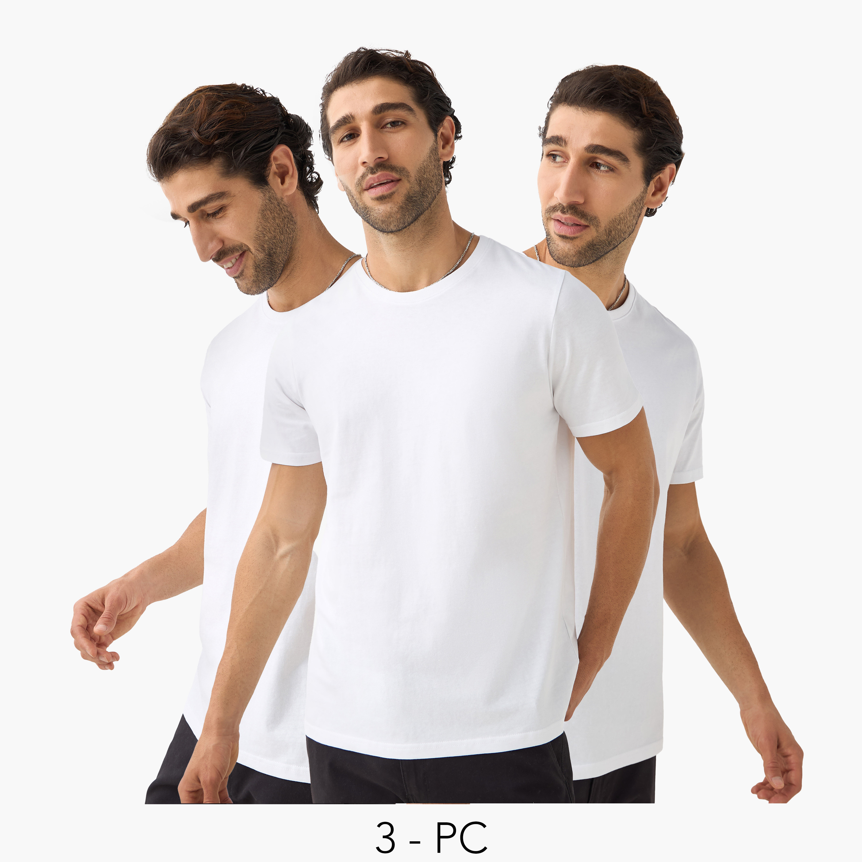 Set of 3 - Solid Regular Fit T-shirt with Crew Neck and Short Sleeves-men-clothing-tshirtsandpolos-tshirts-image-1