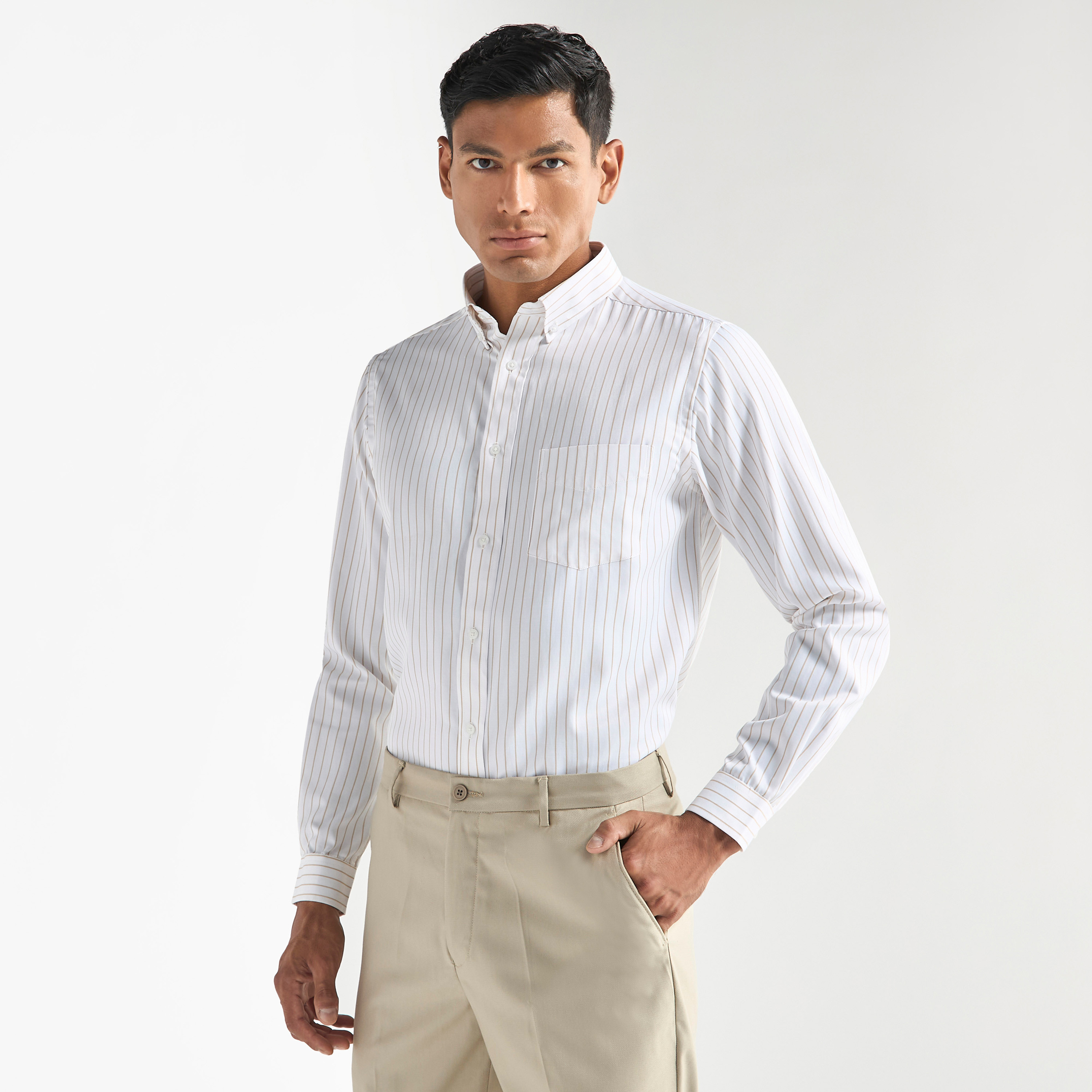 Striped Shirt with Button Down Collar and Long Sleeves-men-clothing-shirts-image-1