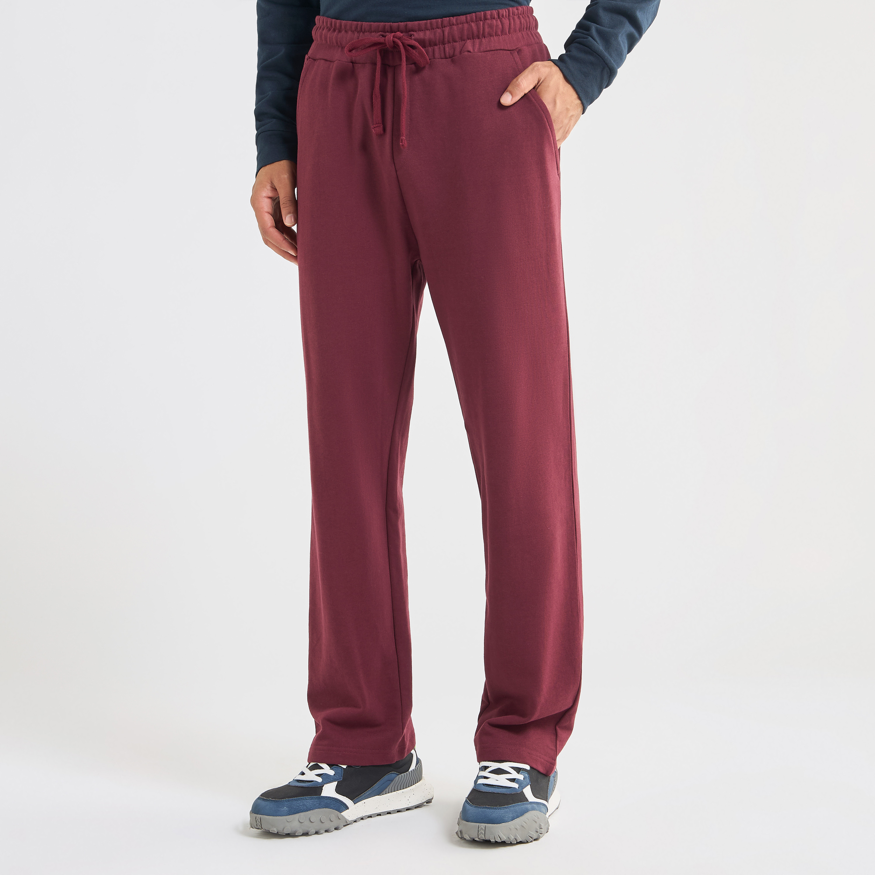 Solid Track Pants with Drawstring Closure and Pockets