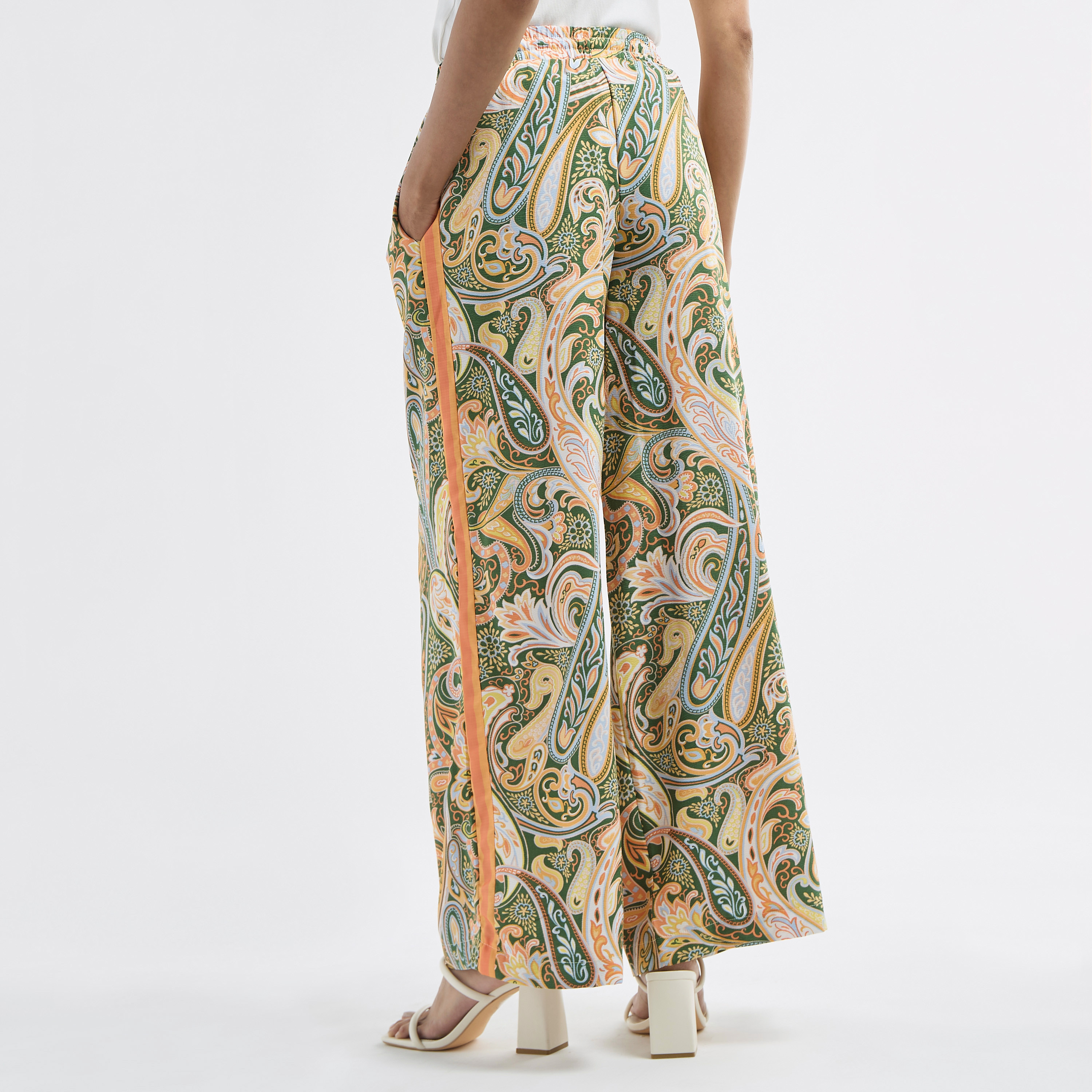 All-Over Paisley Print Wide Leg Pants with Drawstring Closure and Pockets-women-clothing-trousers-image-3