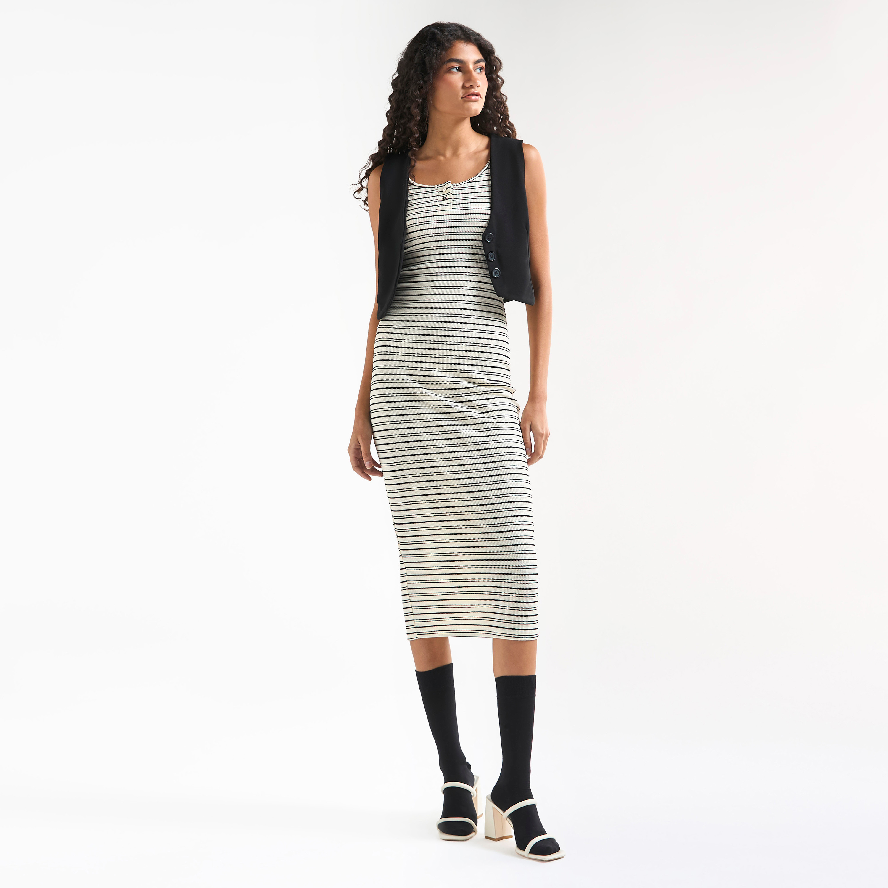 Striped Bodycon store Buttons Dress