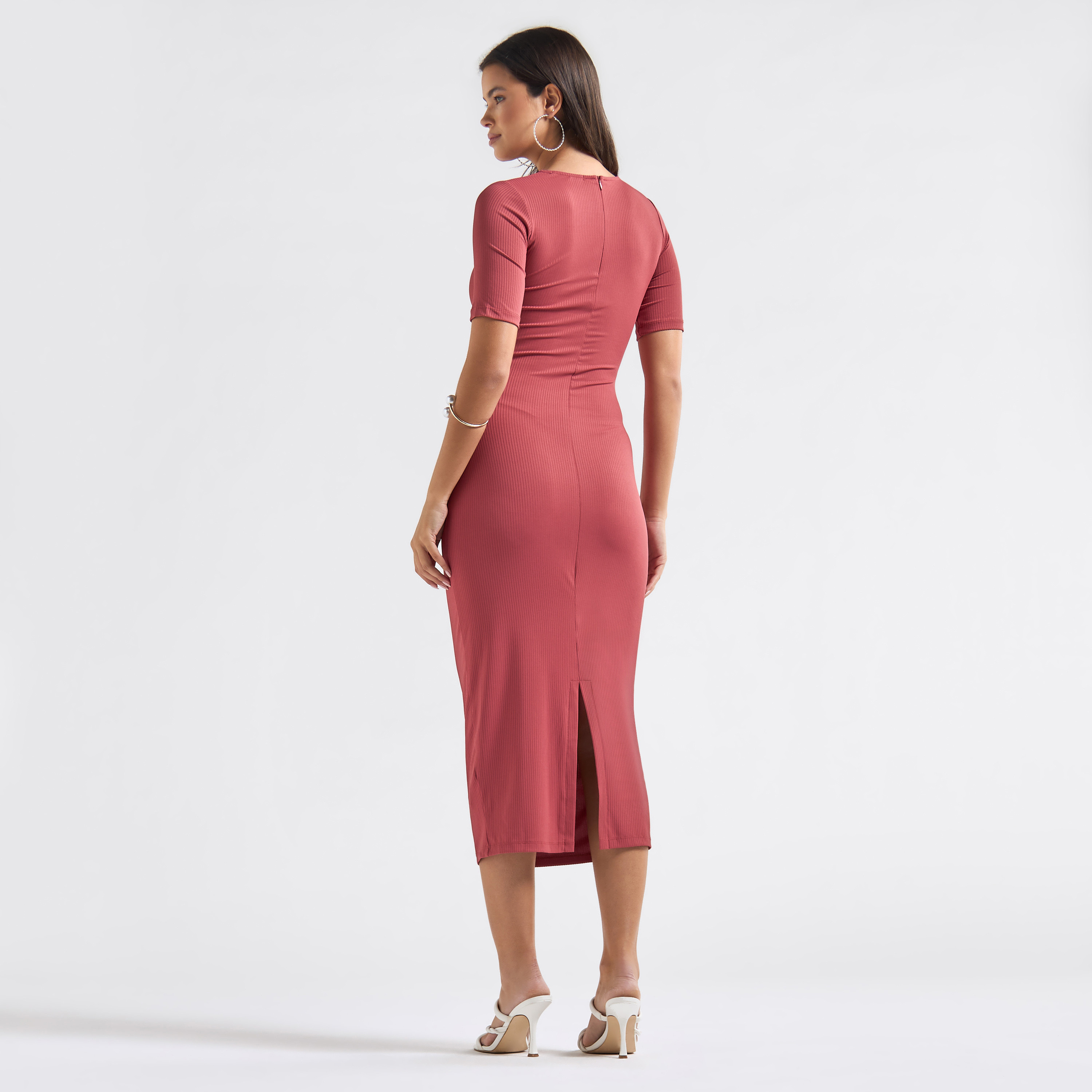 Shop Textured High Neck Bodycon Dress with Short Sleeves and Shop Textured High Neck Bodycon Dress with Short Sleeves and