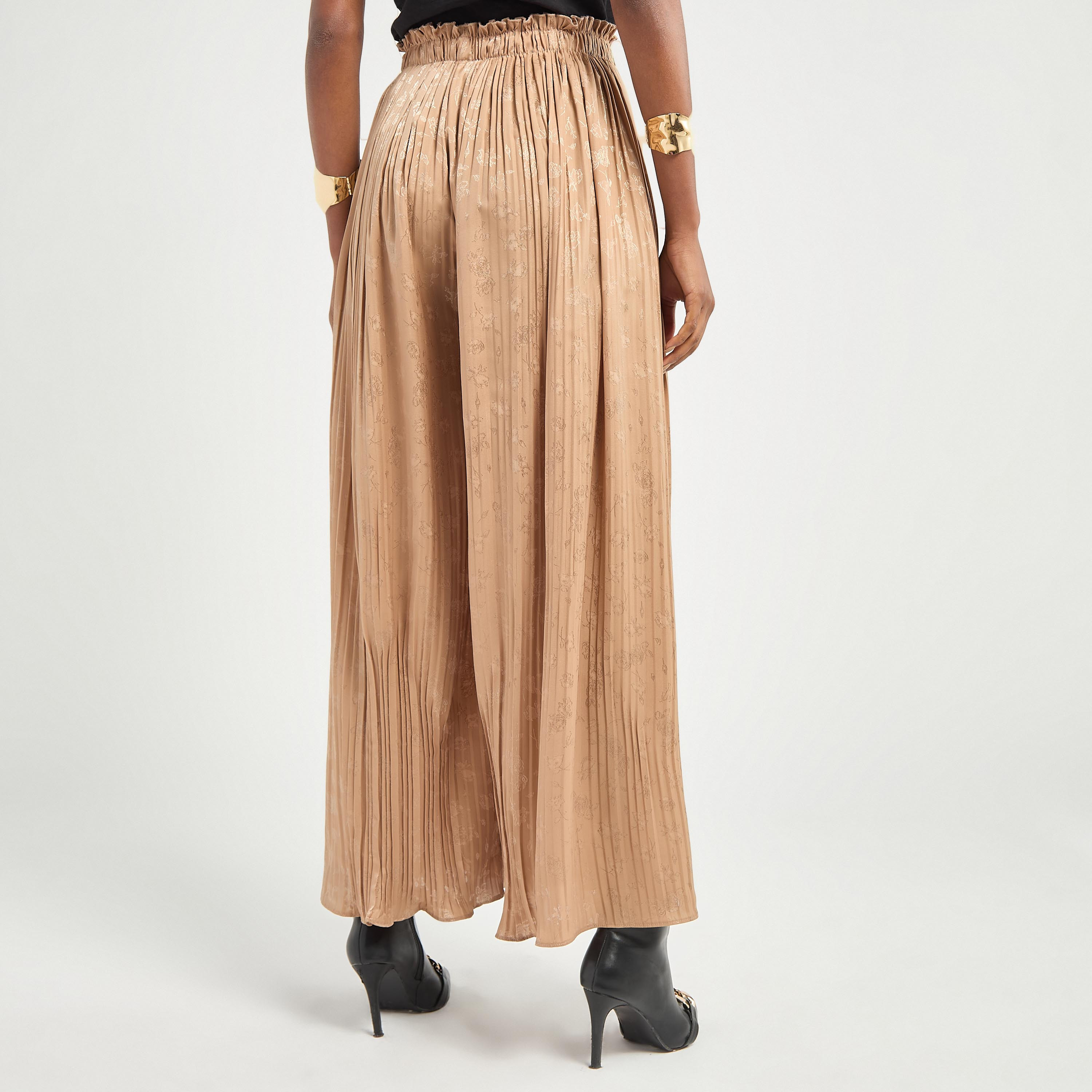 Textured Wide Leg Pants with Elasticated Waistband-women-clothing-trousers-image-3