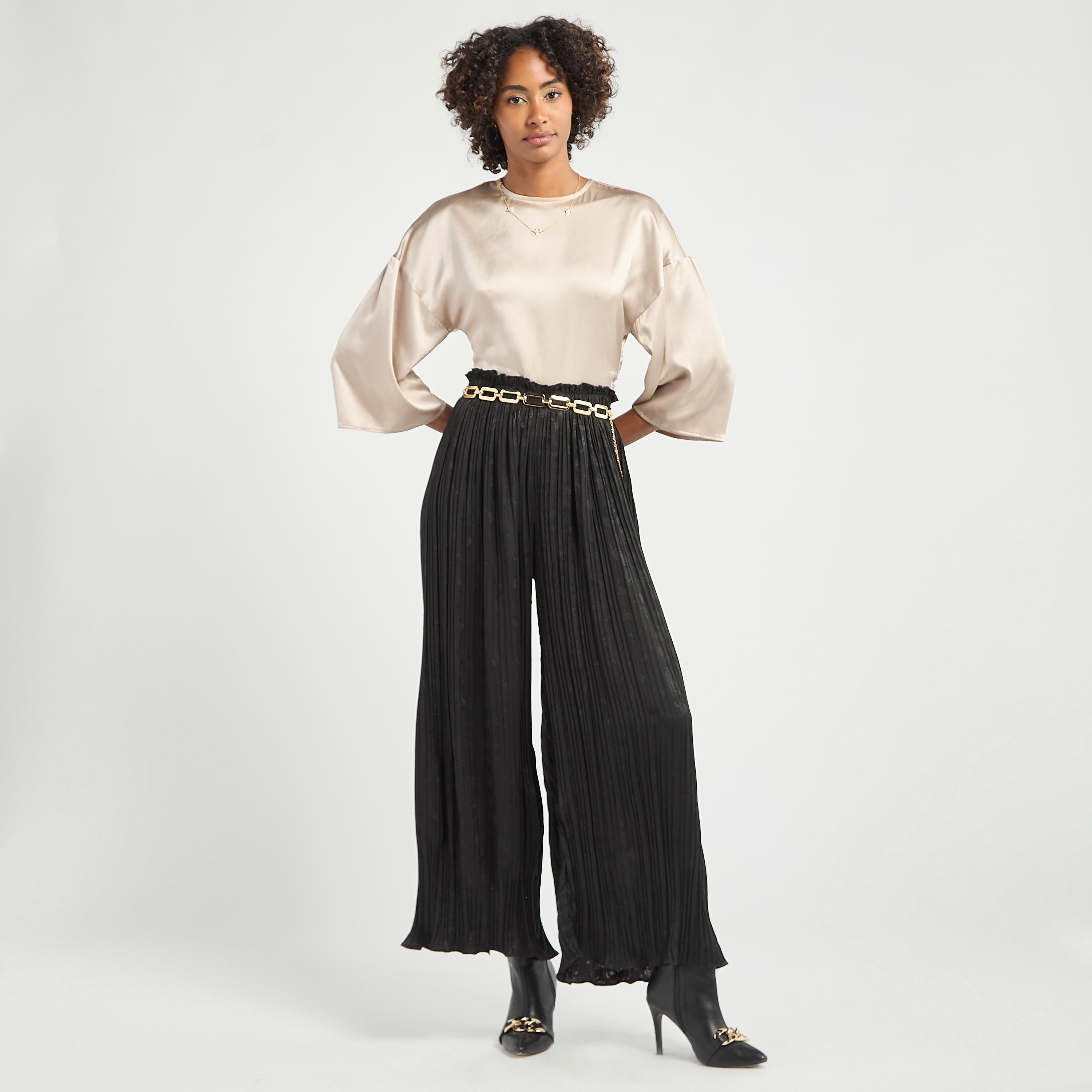 Textured Wide Leg Pants with Elasticated Waistband-women-clothing-trousers-image-6