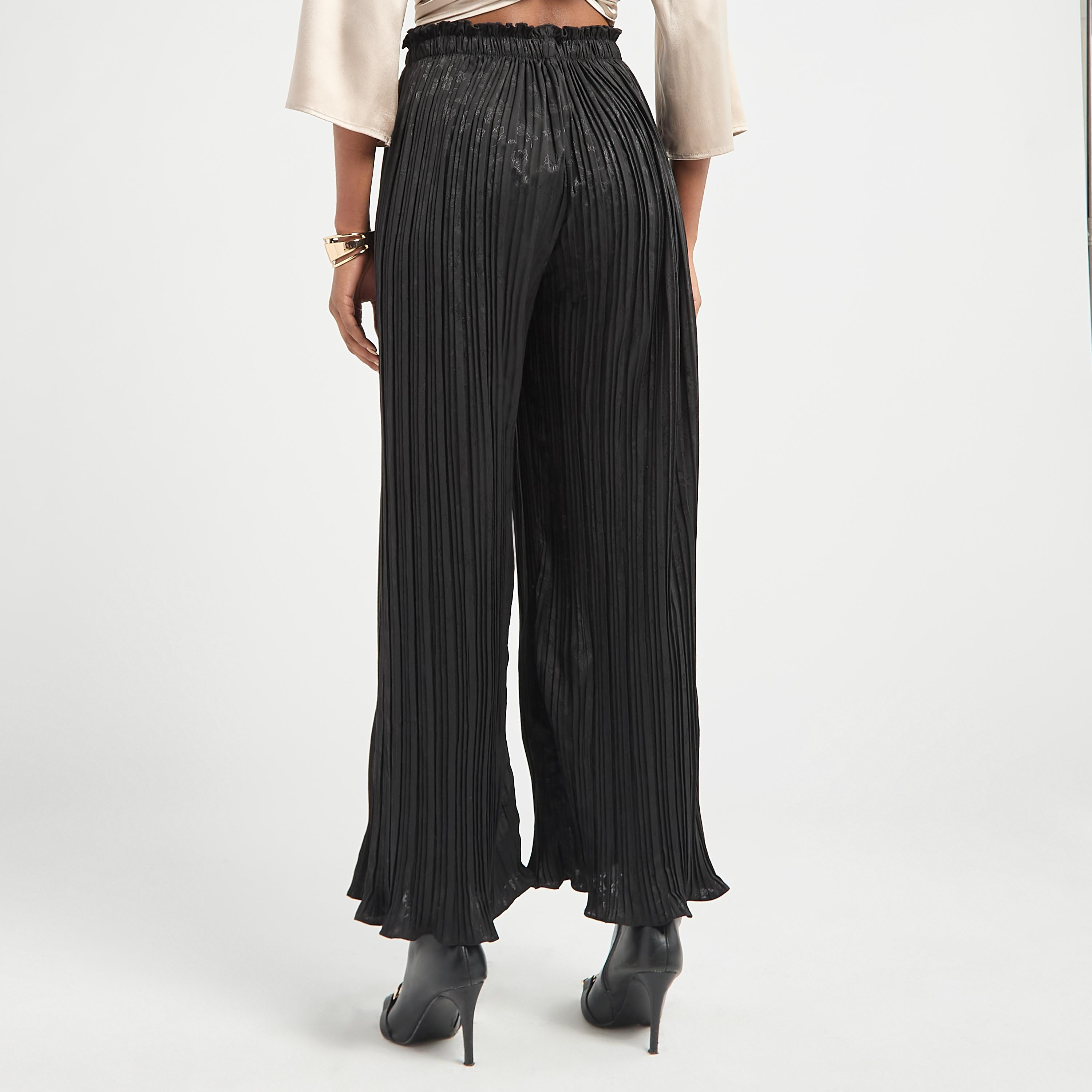Textured Wide Leg Pants with Elasticated Waistband-women-clothing-trousers-image-7