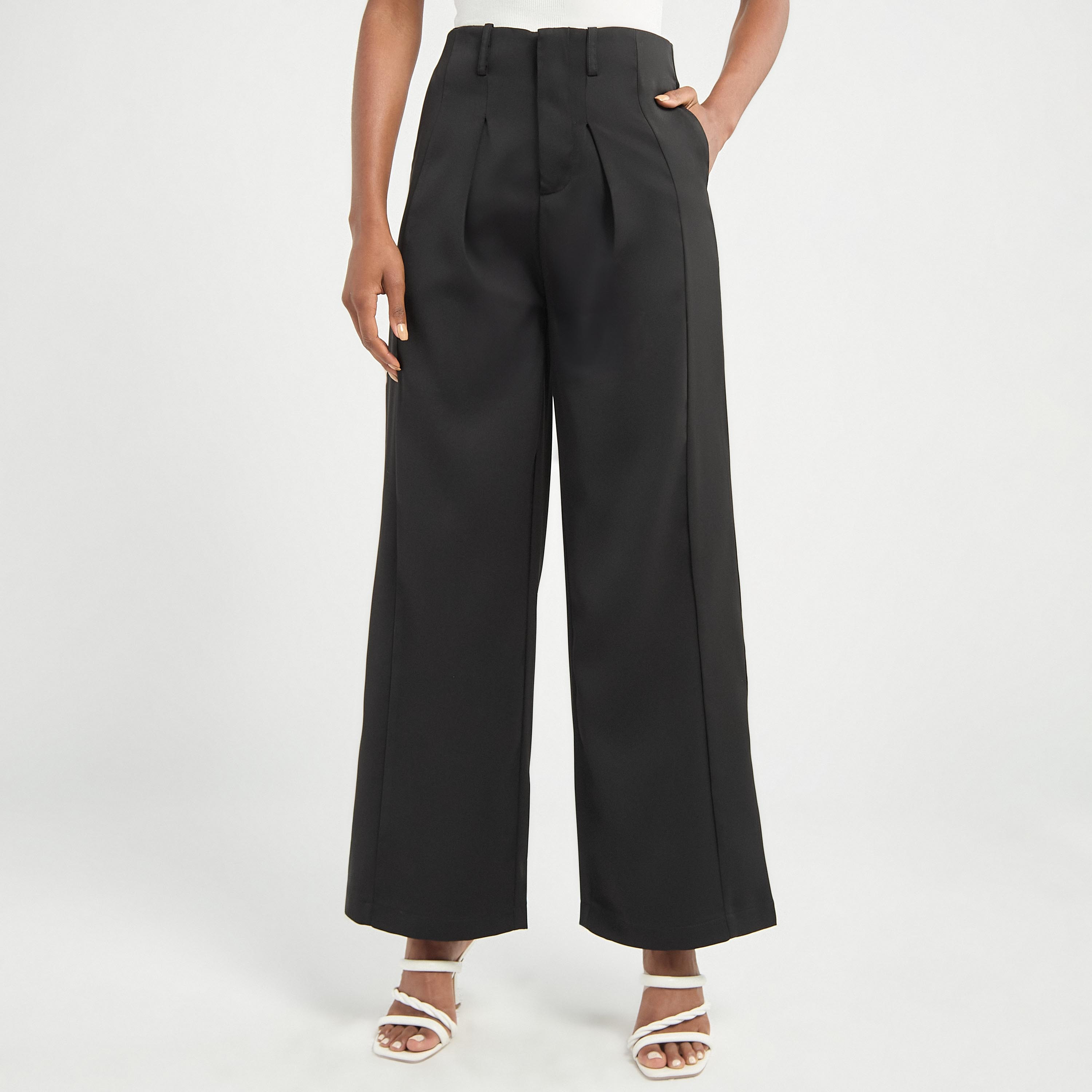 Solid Wide Leg Pants with Pockets-women-clothing-bottoms-trousers-image-1