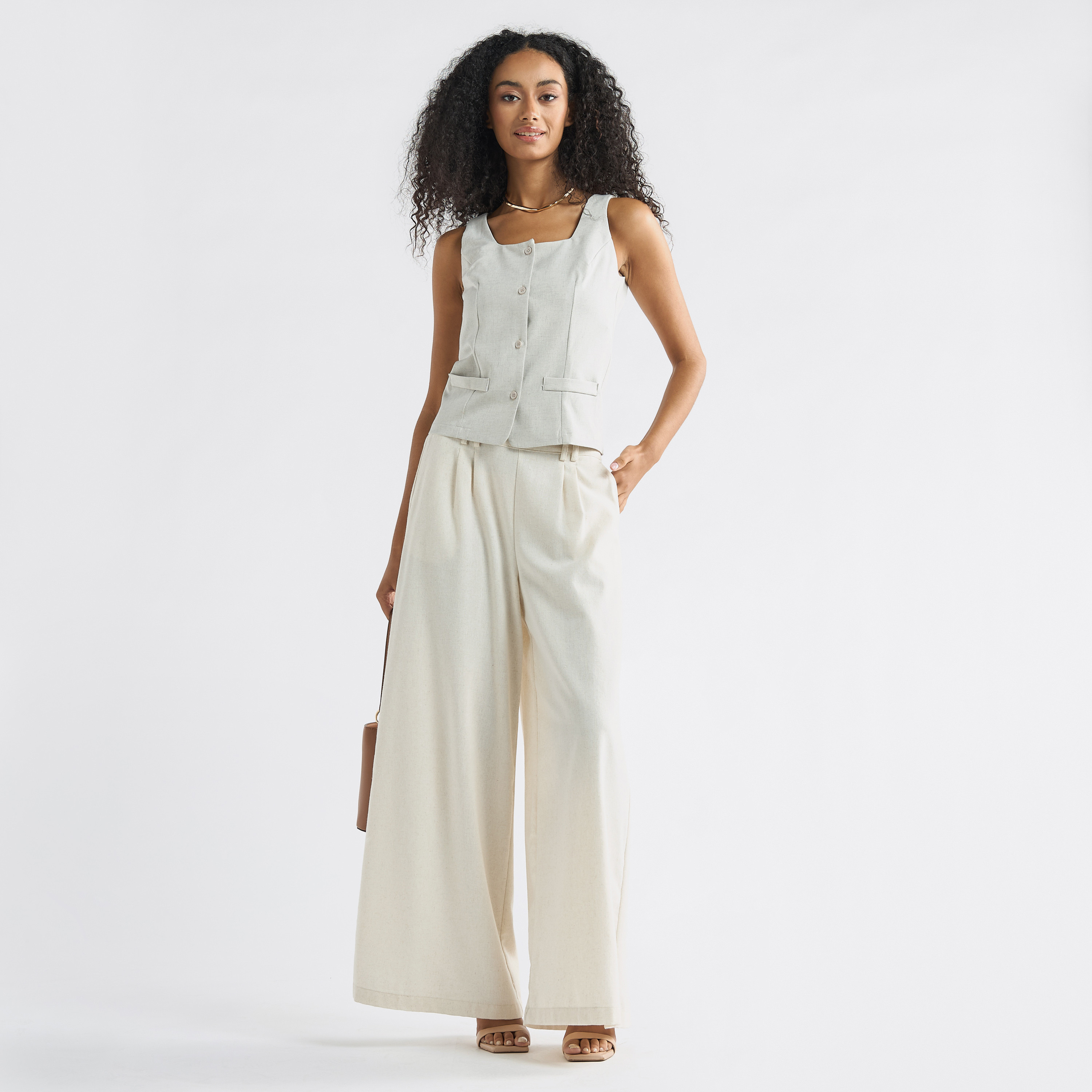 Buy Sleeveless Wrap Jacket with Square Neck and Button Closure Online ...