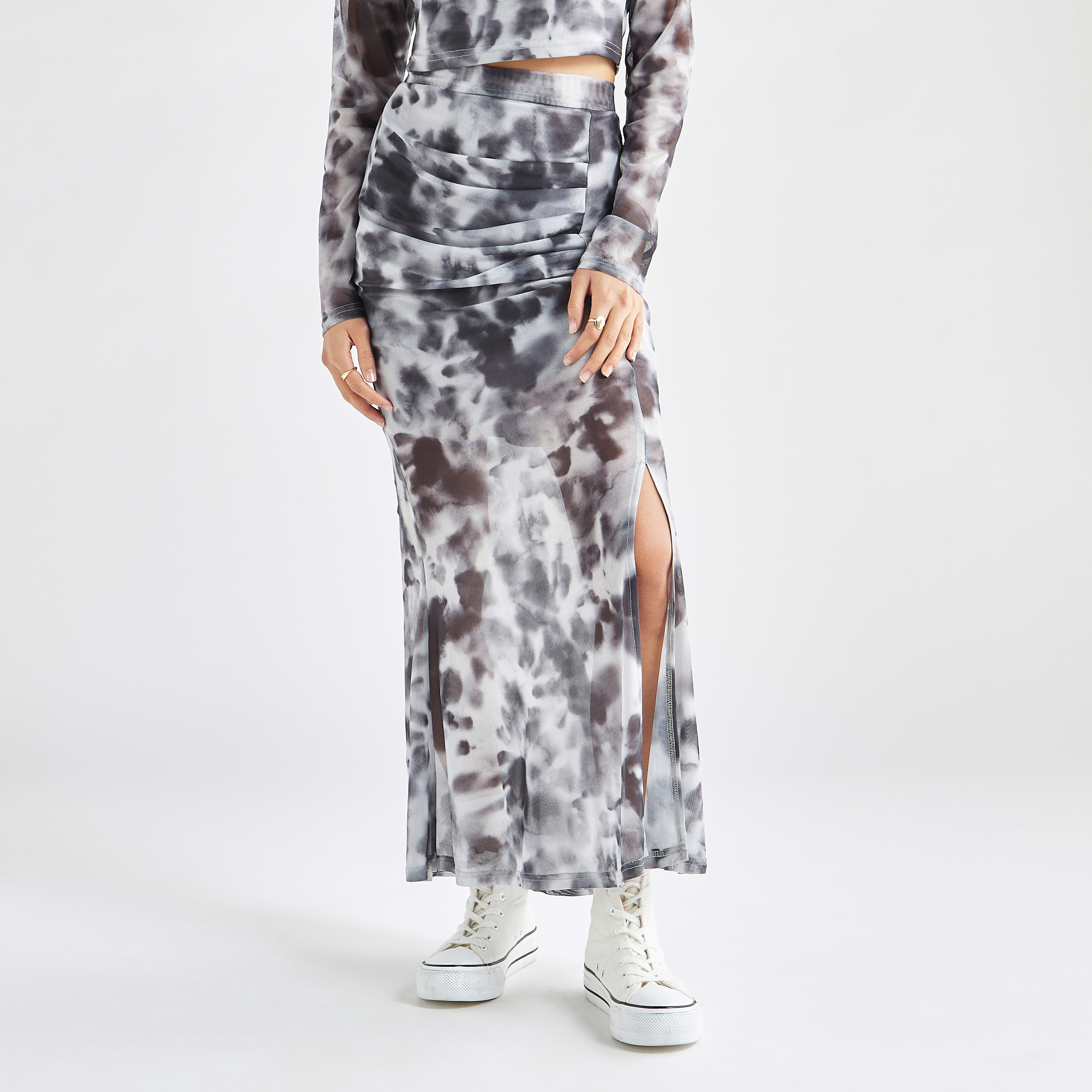 Tie Dye Print MaxiSkirt with Elasticated Waistband and Slit-women-clothing-bottoms-skirts-image-1