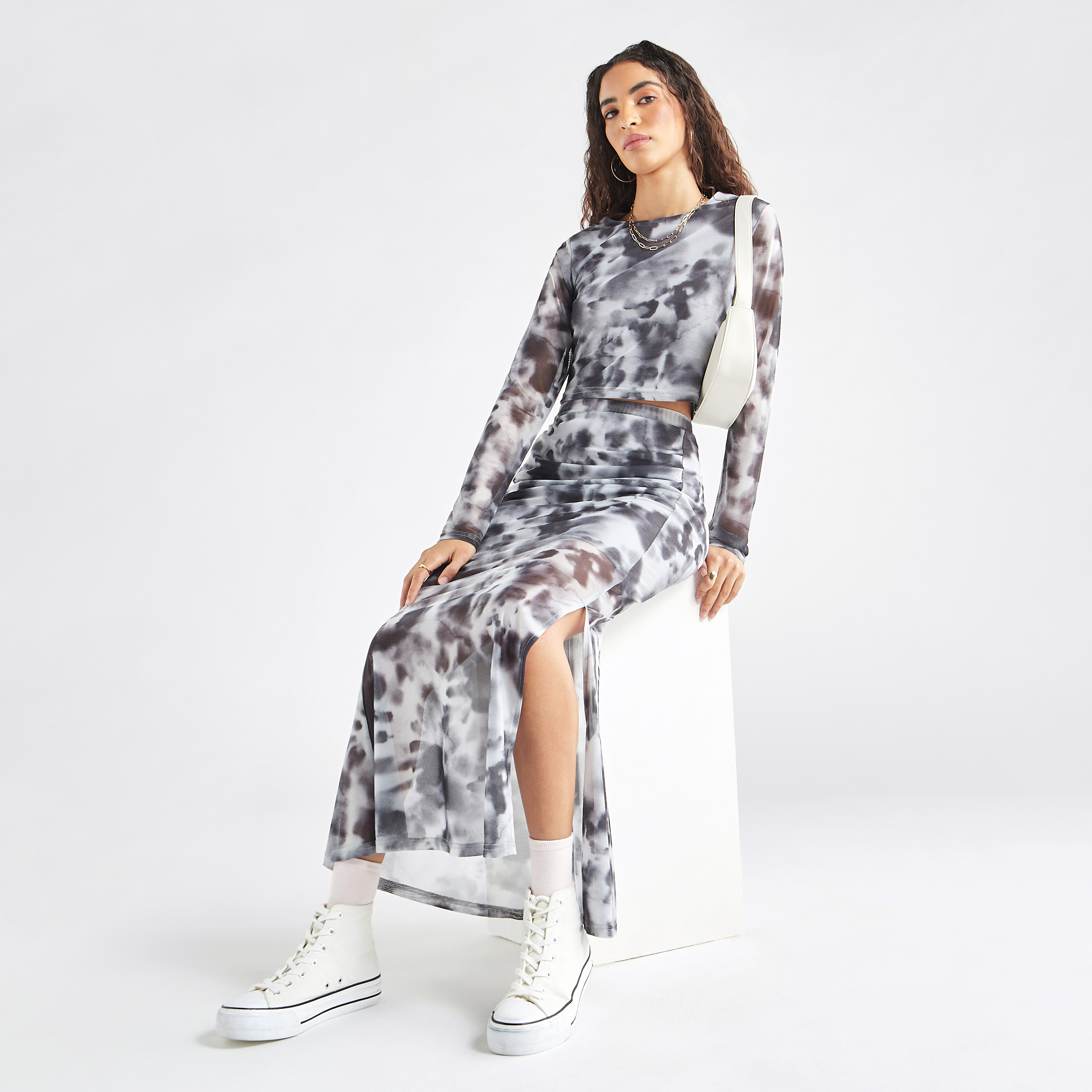 Tie Dye Print MaxiSkirt with Elasticated Waistband and Slit-women-clothing-bottoms-skirts-image-2