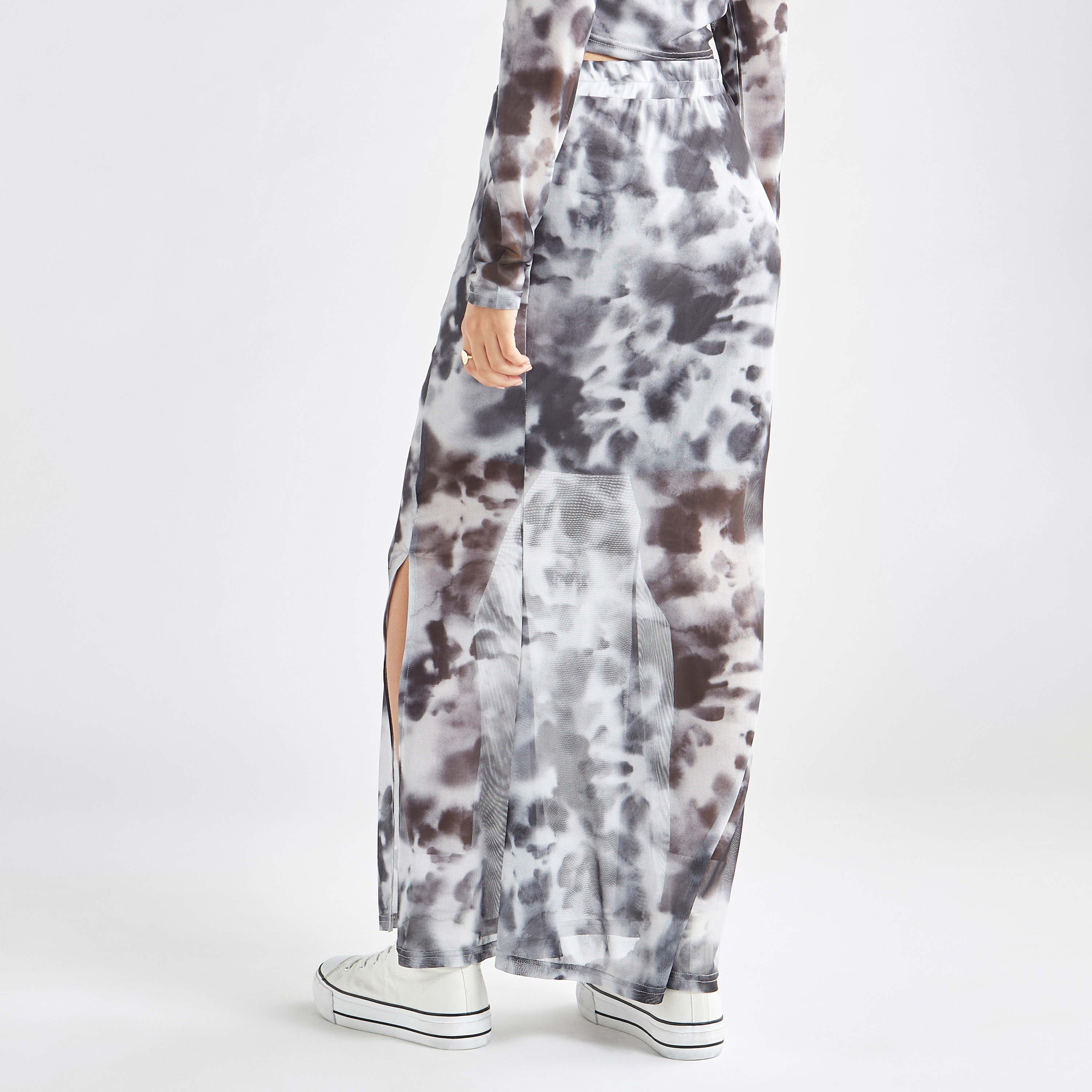 Tie Dye Print MaxiSkirt with Elasticated Waistband and Slit-women-clothing-bottoms-skirts-image-3