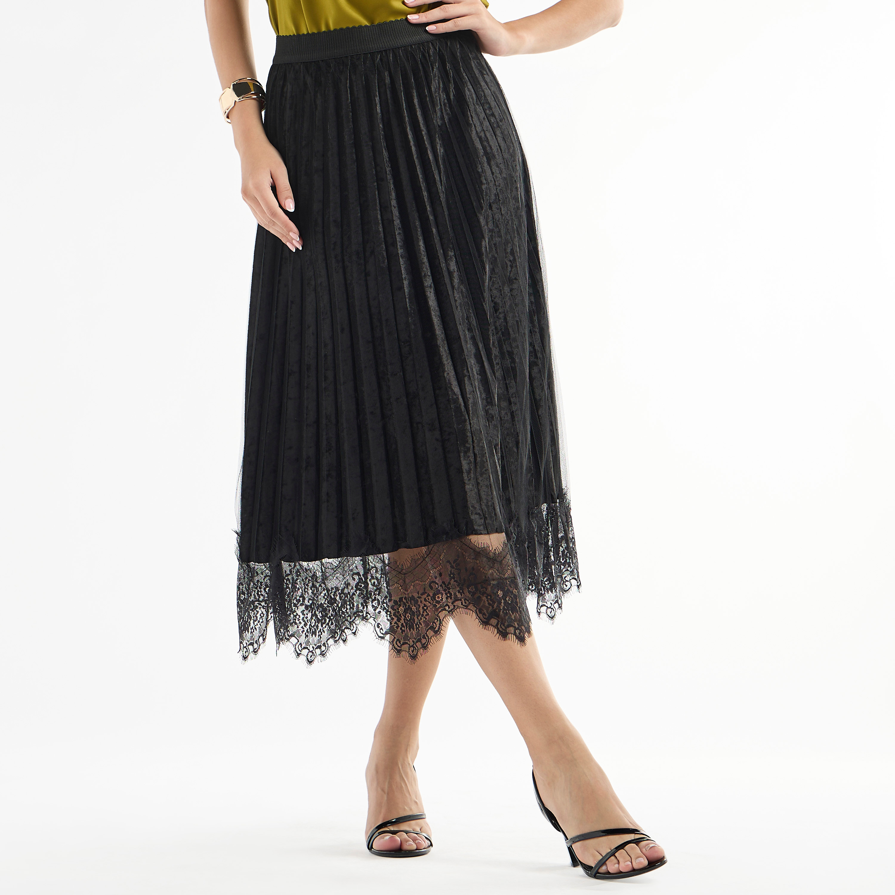 Buy Women s Lace Detail Pleated Asymmetric Midi Skirt Online Centrepoint Bahrain