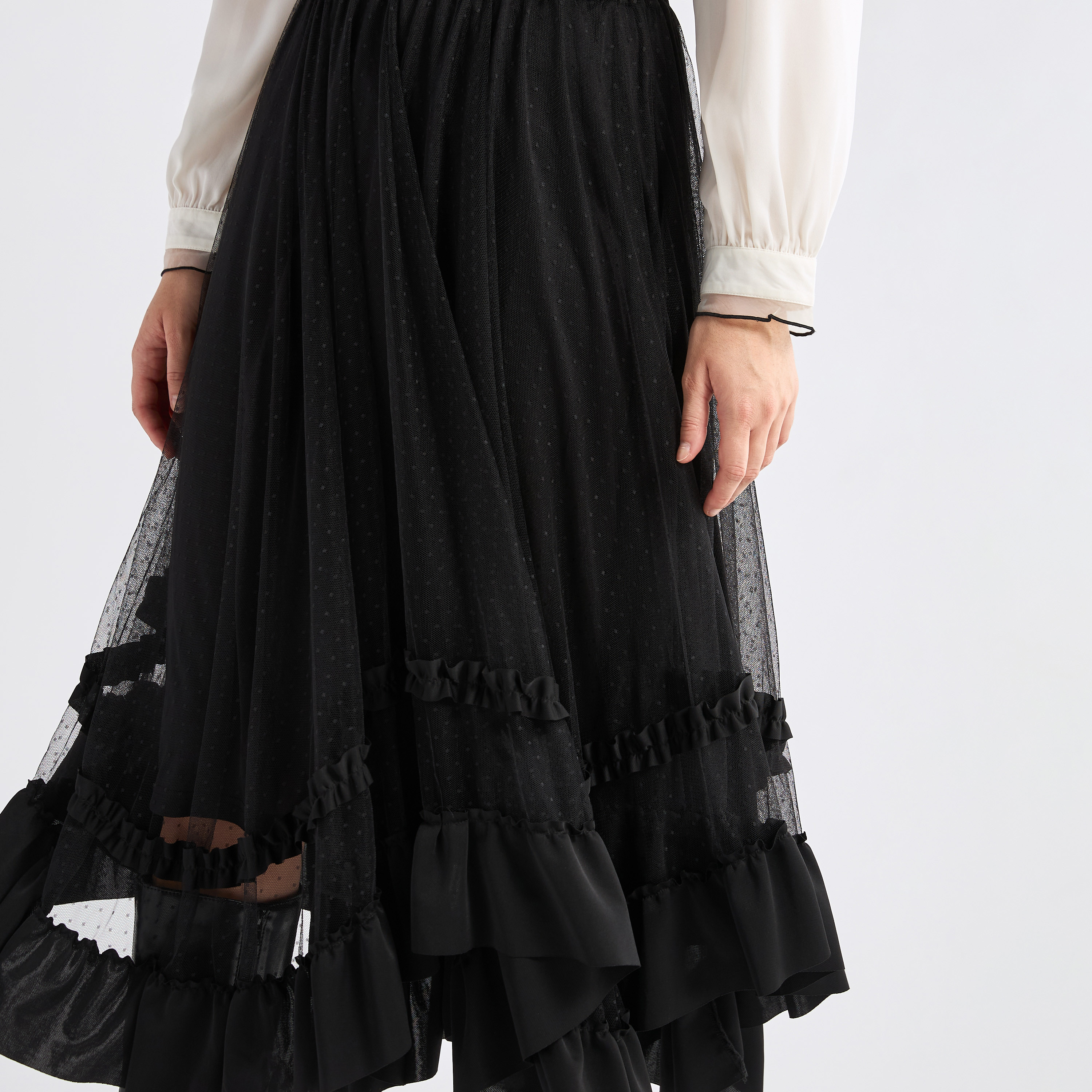 Shop Textured Asymmetric Skirt with Ruffle Detail Online