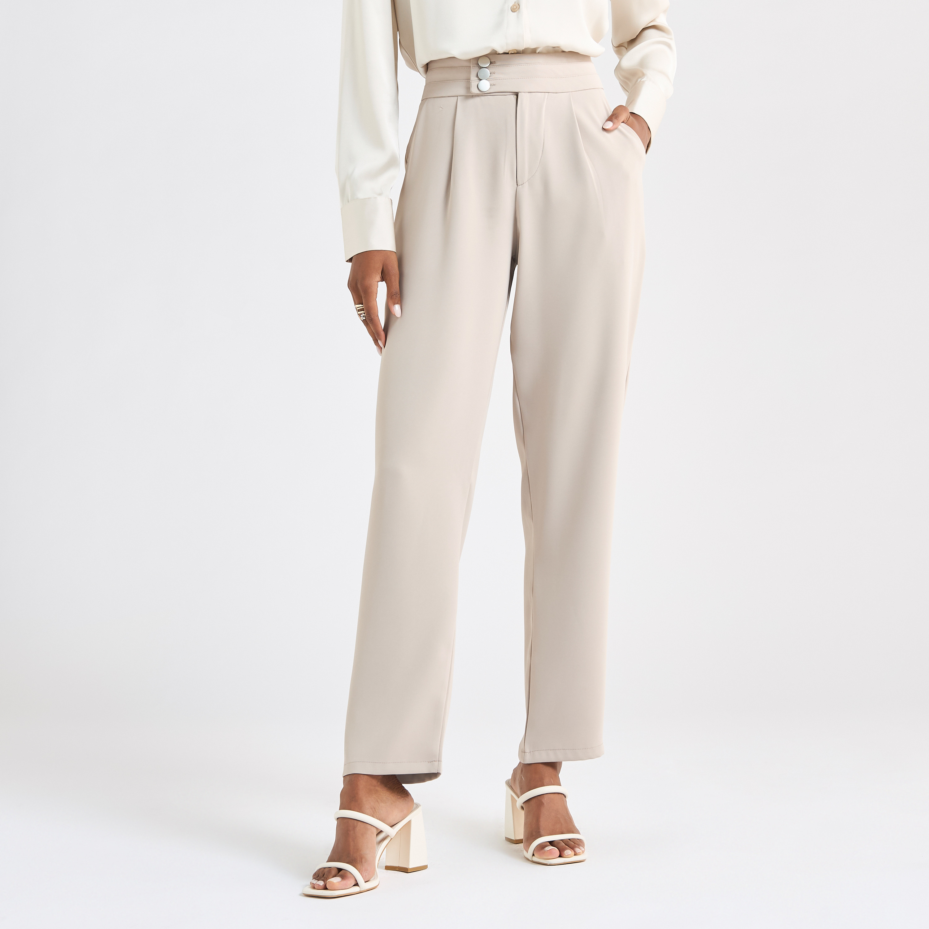 Solid Straight Cut Pants with Pockets-women-clothing-trousers-image-1