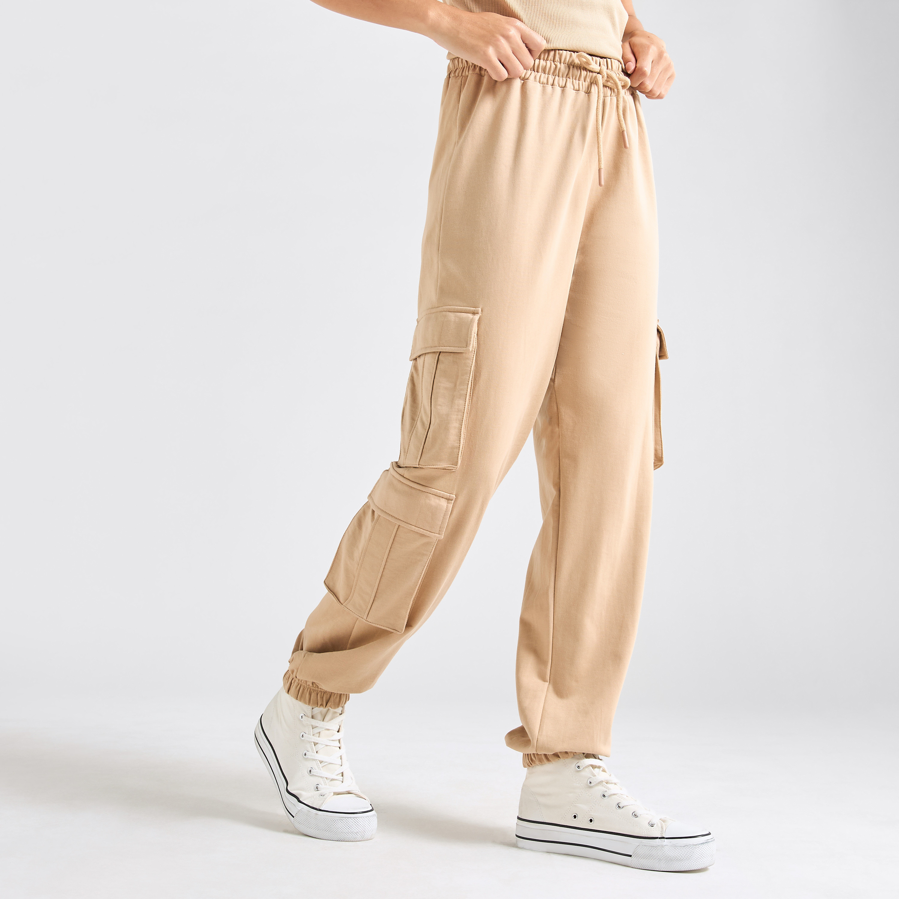 Textured Polo T-shirt and Cargo Joggers Set-women-clothing-coordsets-image-4