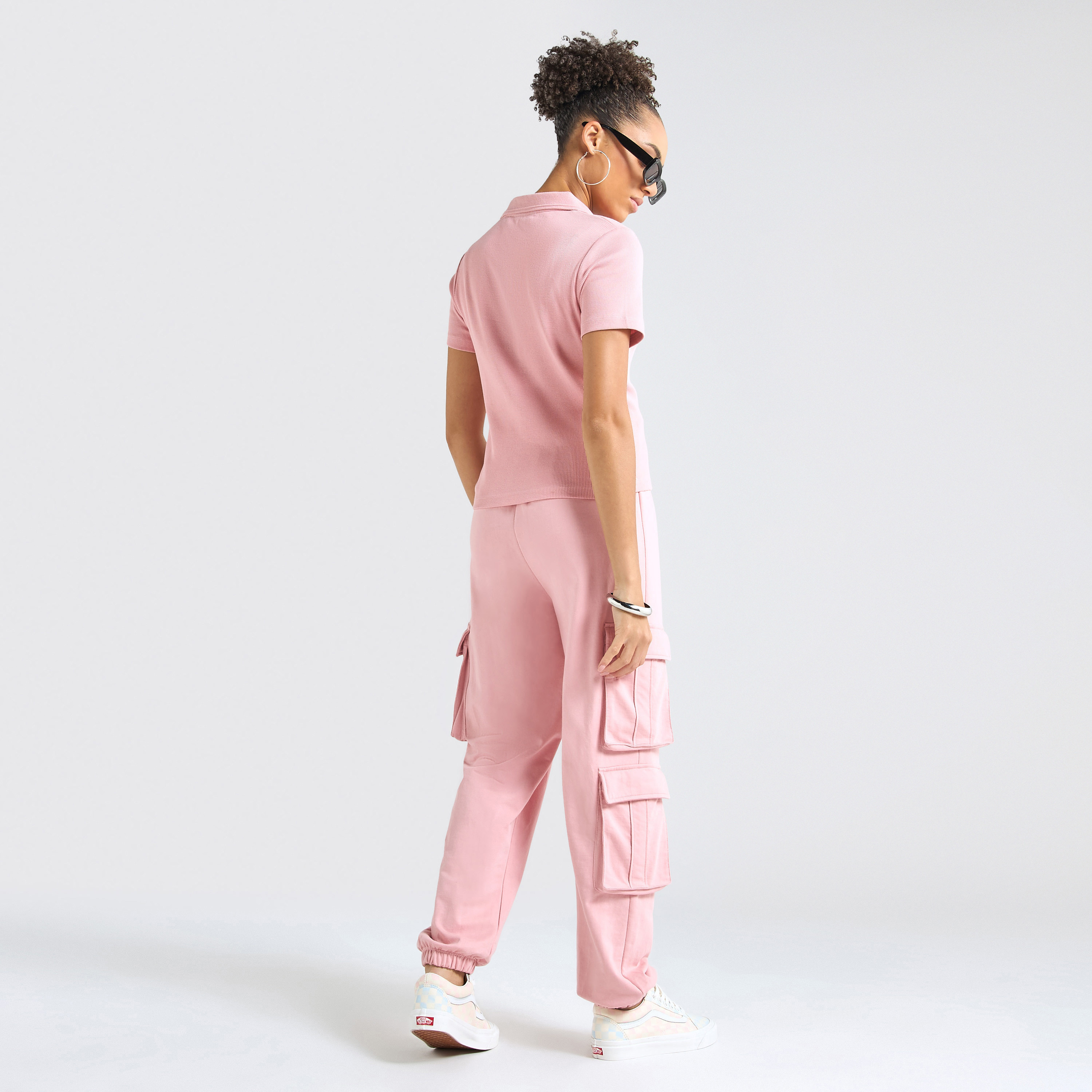 Textured Polo T-shirt and Cargo Joggers Set-women-clothing-coordsets-image-3