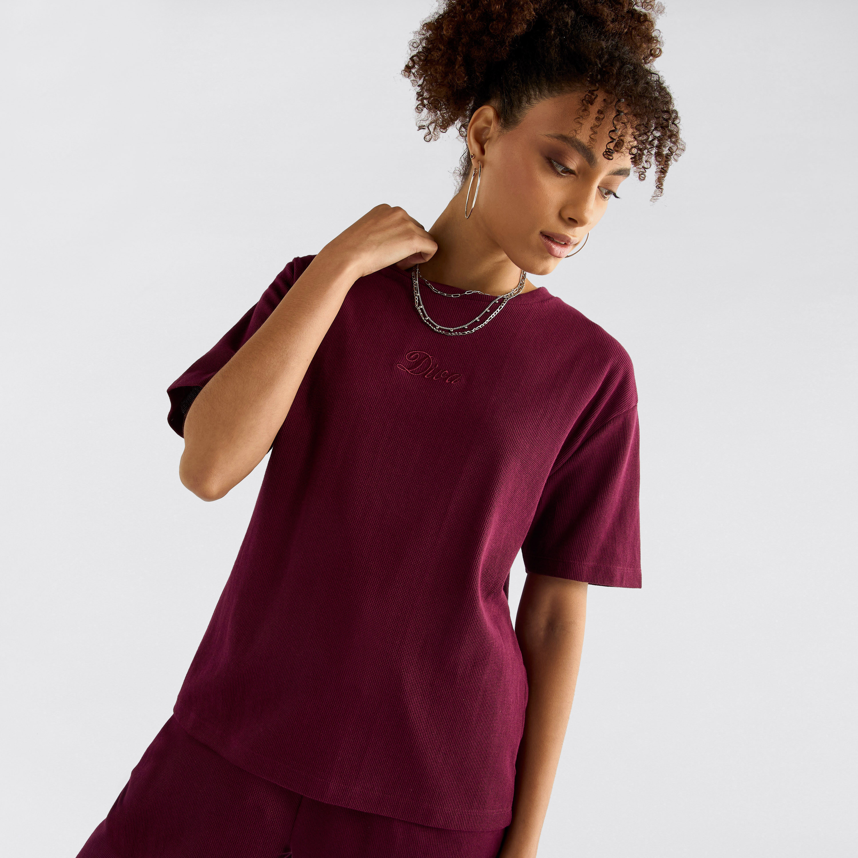 Embroidered Crew Neck T-shirt and Pants Set-women-clothing-coordsets-image-2