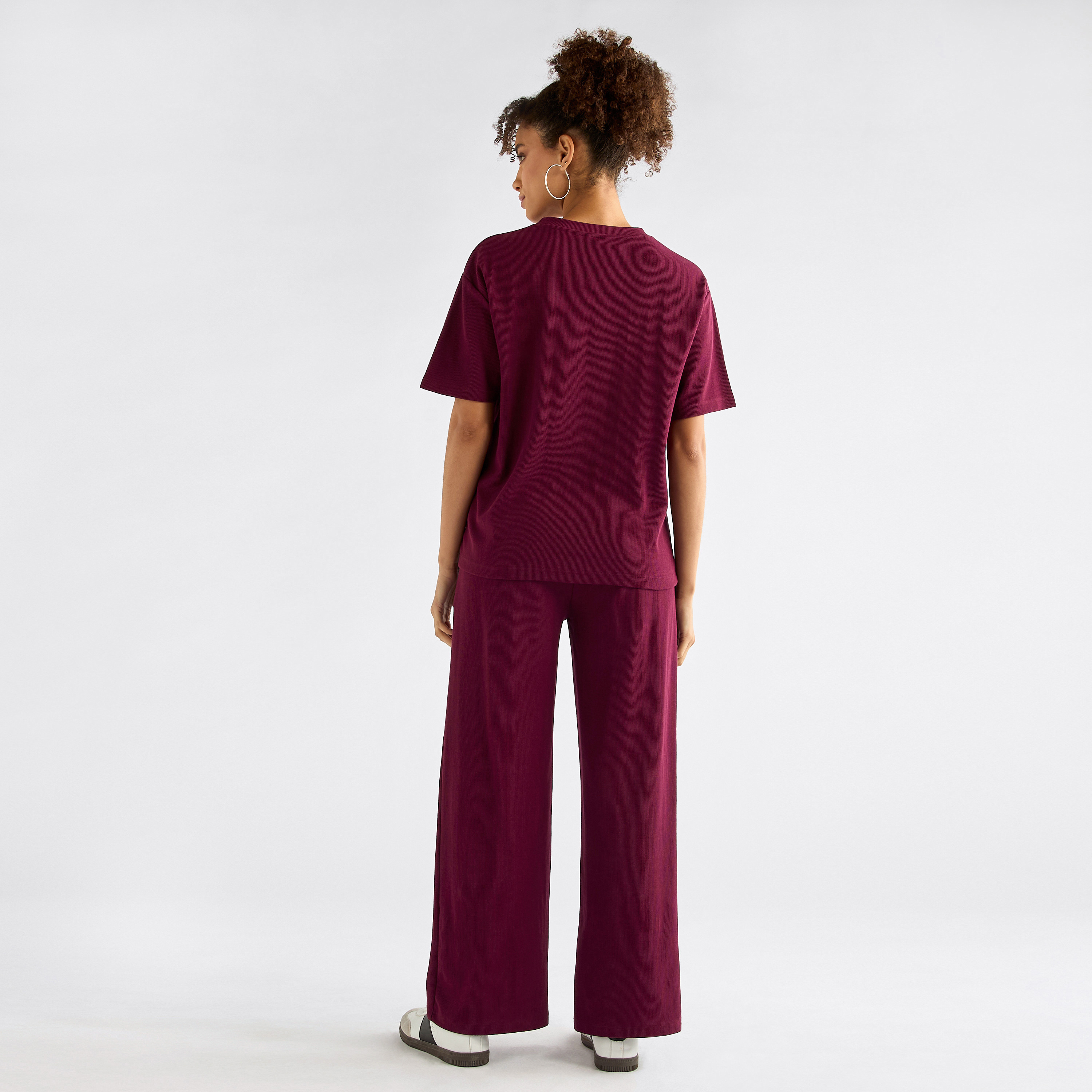 Embroidered Crew Neck T-shirt and Pants Set-women-clothing-coordsets-image-3