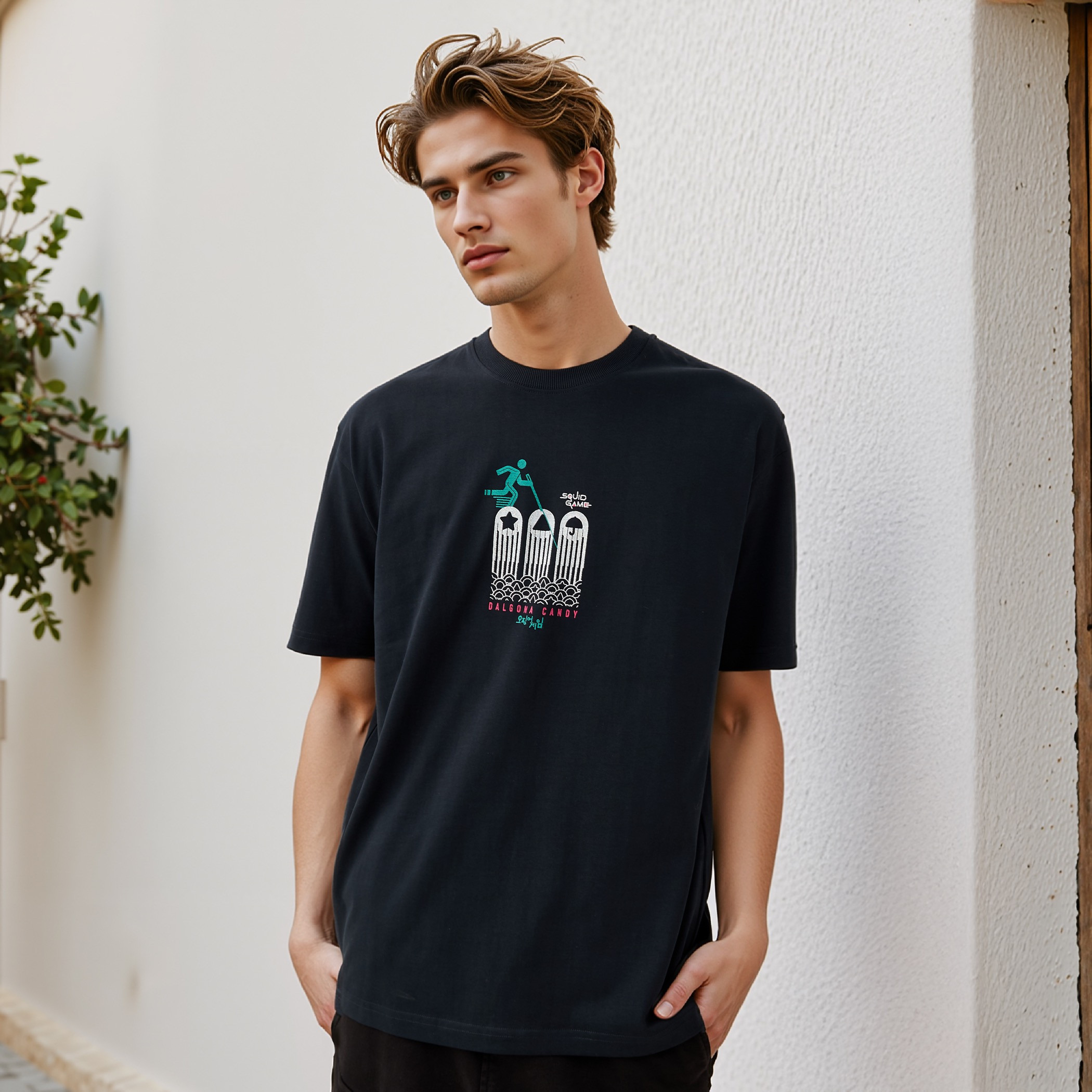 Squid Game Print T-shirt with Crew Neck and Short Sleeves-men-clothing-tshirtsandpolos-tshirts-image-1