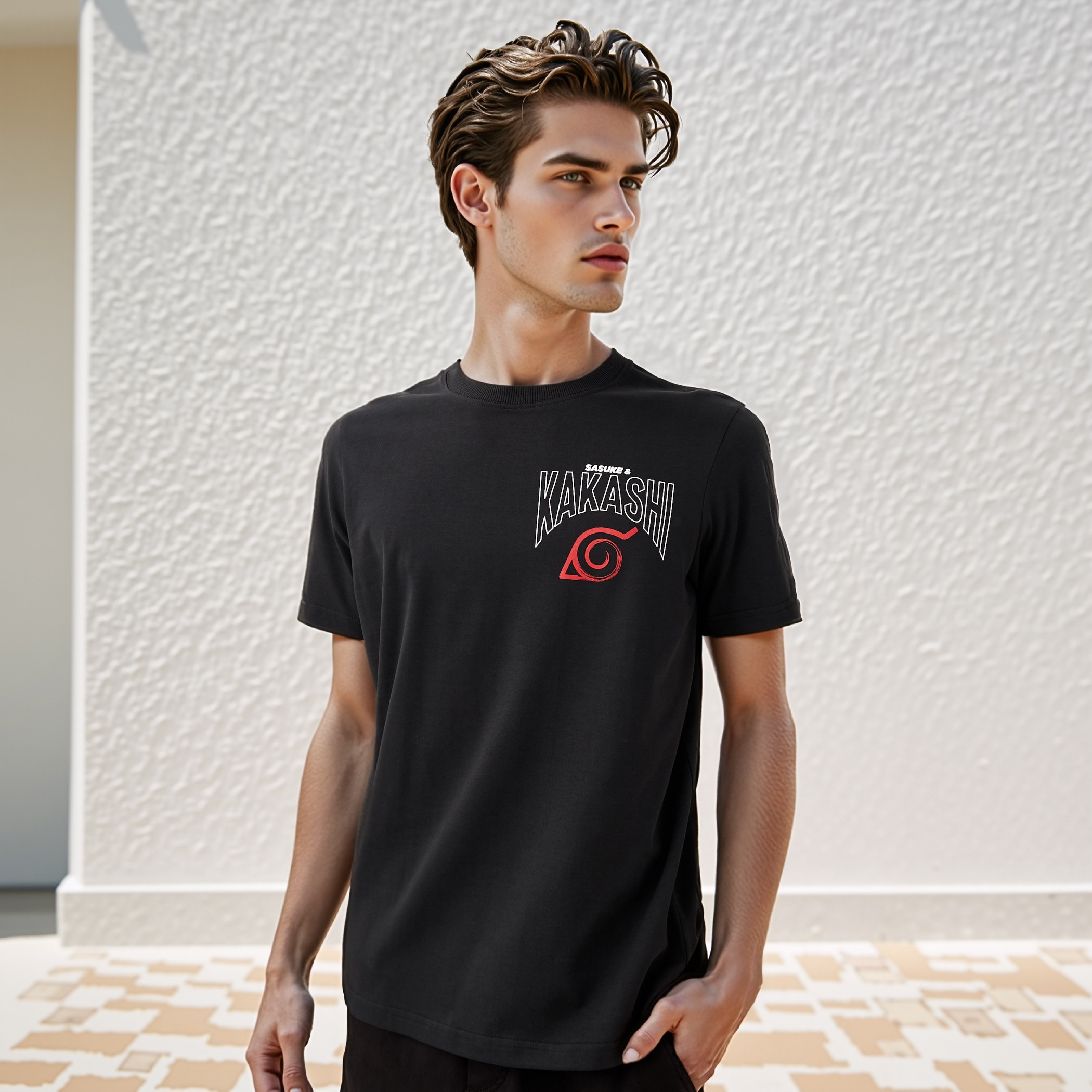 Kakashi Print Crew Neck T-shirt-men-clothing-tshirtsandpolos-tshirts-image-3