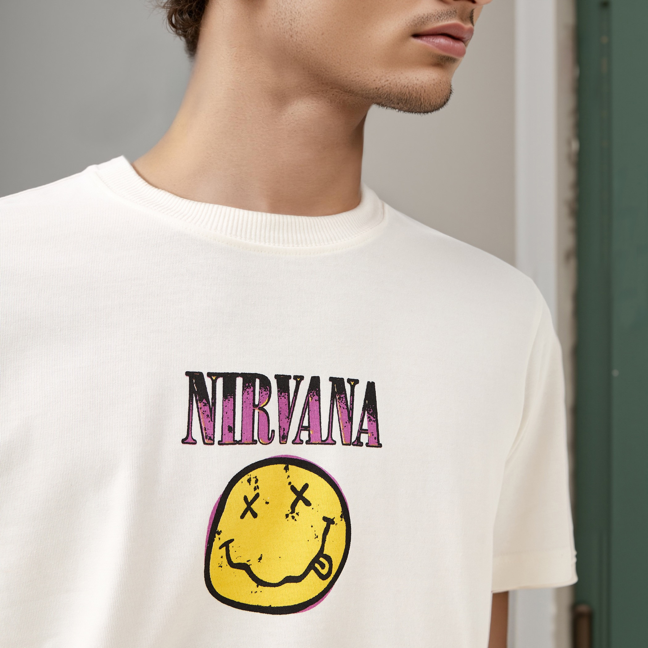 Nirvana Print Boxy T-shirt with Crew Neck and Short Sleeves-men-clothing-tshirtsandpolos-tshirts-image-4