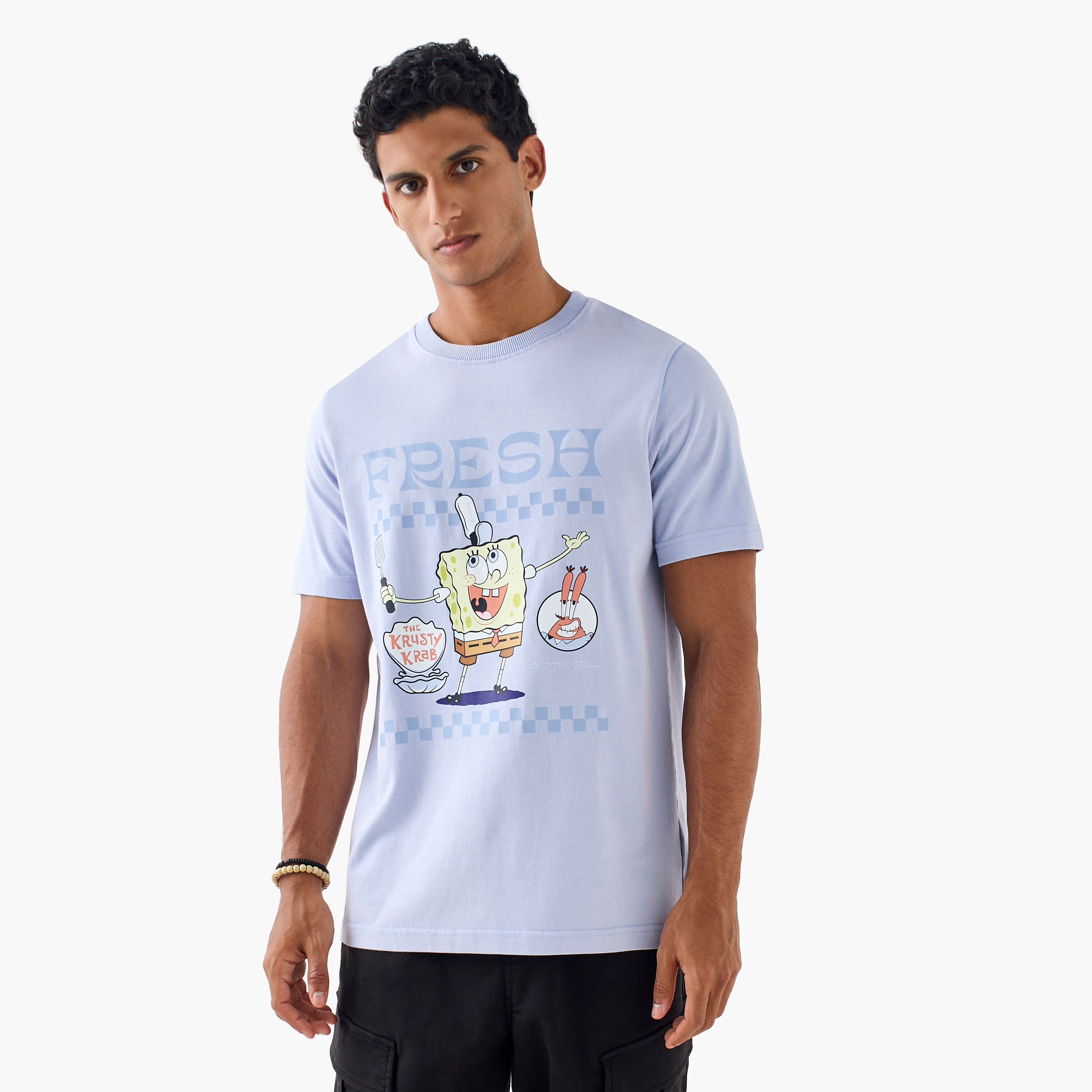 Spongebob Square Pants Print Crew Neck T-shirt with Short Sleeves-men-clothing-tshirtsandpolos-tshirts-image-1