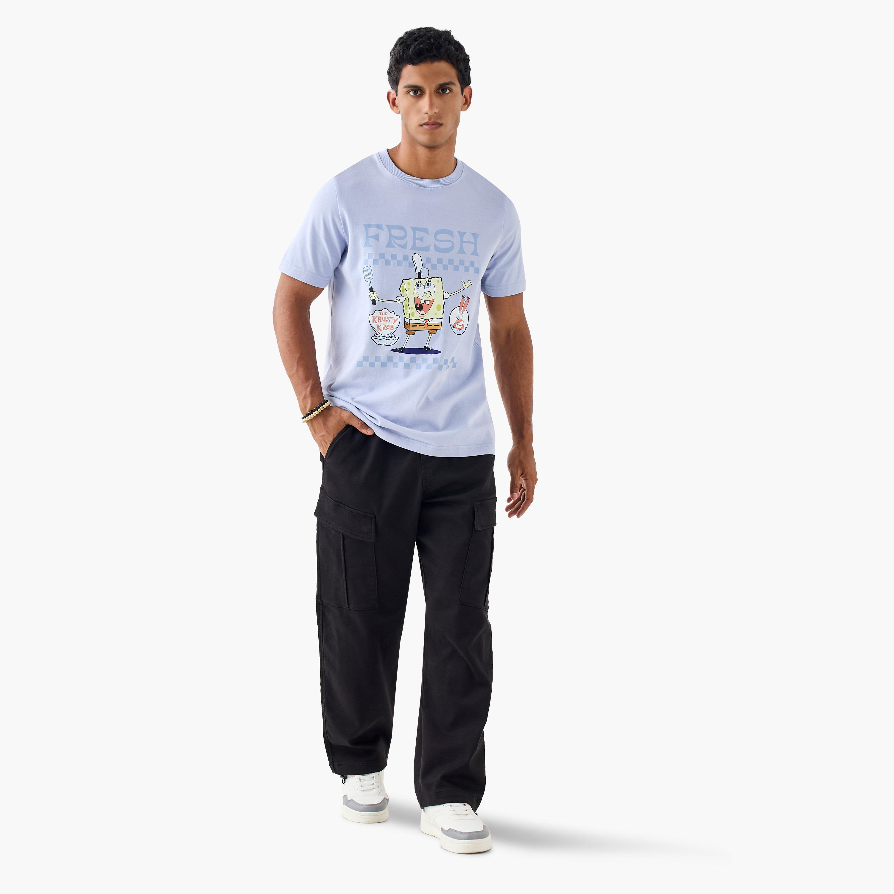 Spongebob Square Pants Print Crew Neck T-shirt with Short Sleeves-men-clothing-tshirtsandpolos-tshirts-image-2