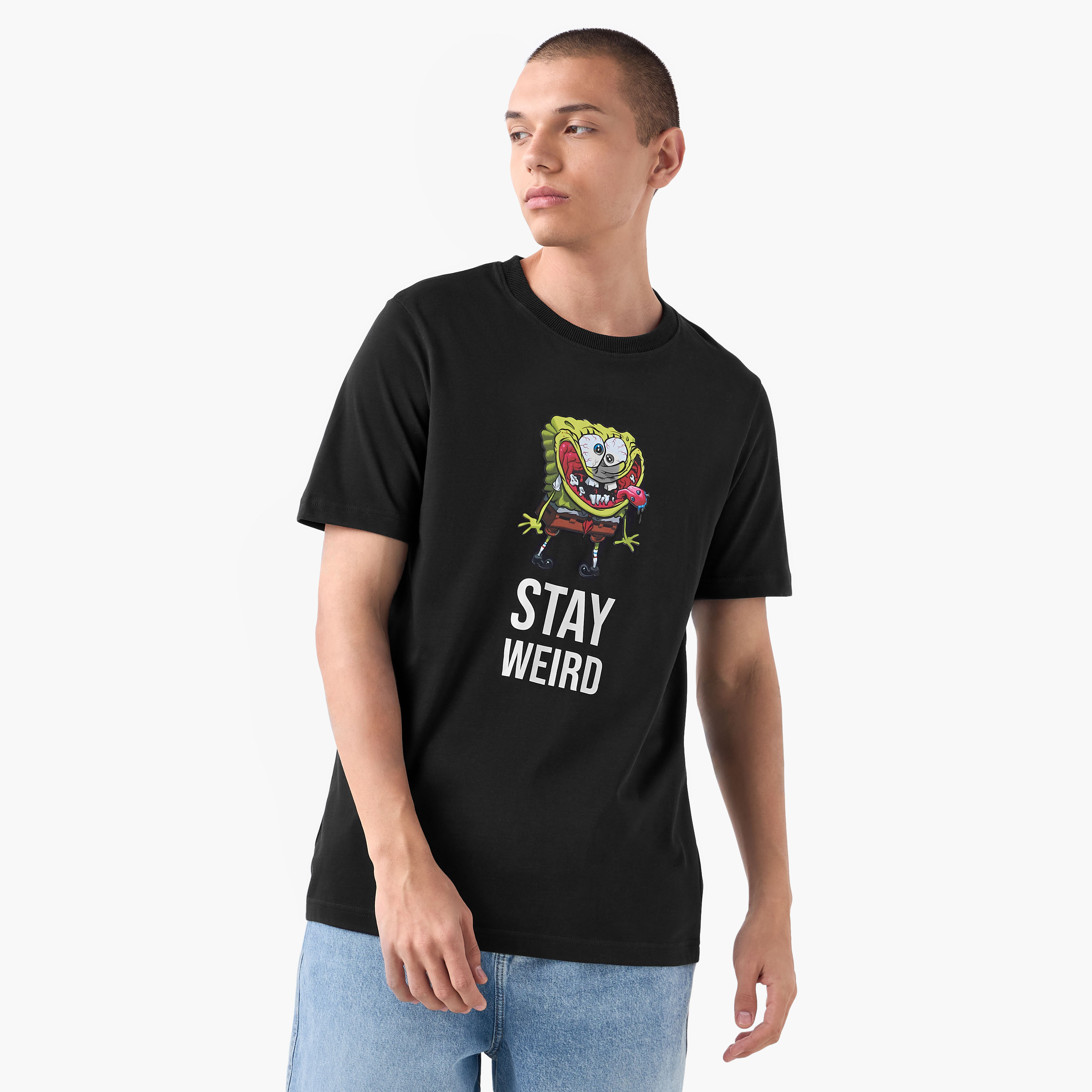 SpongeBob Print T-shirt with Crew Neck-men-clothing-tshirtsandpolos-tshirts-image-1