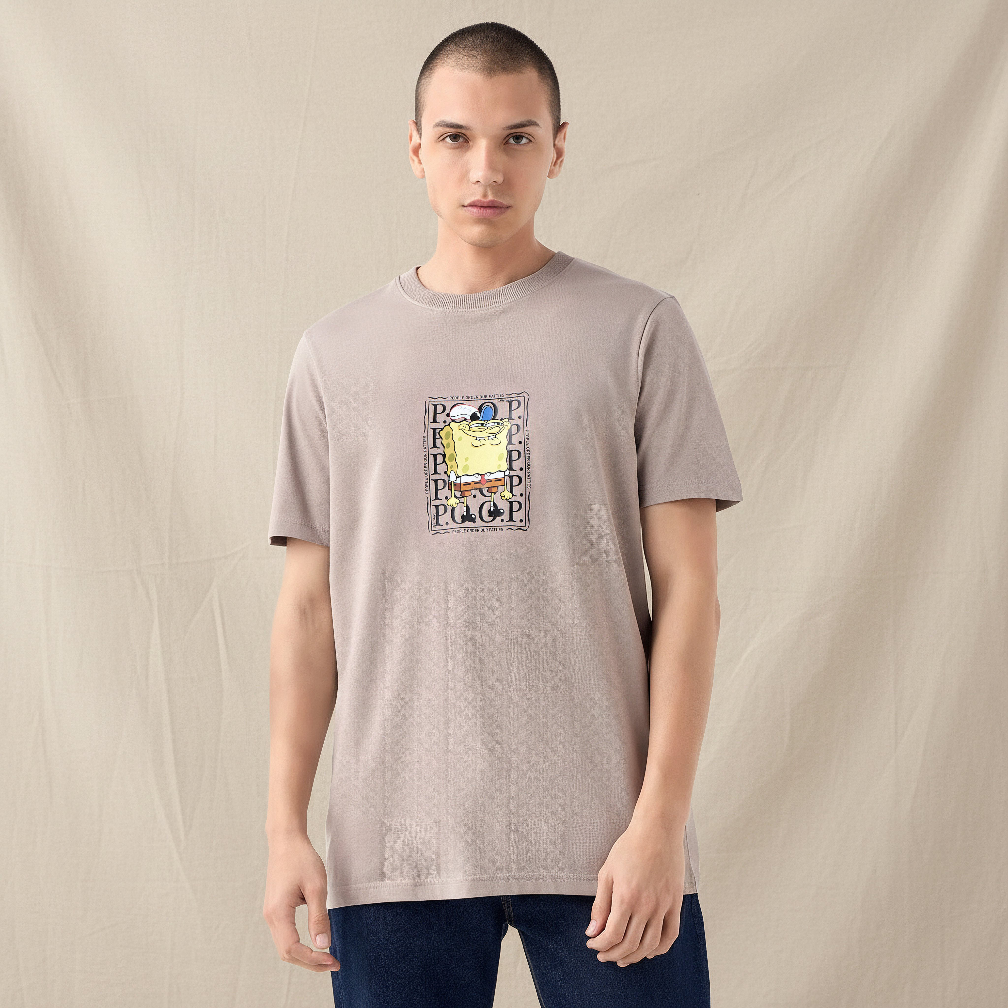 SpongeBob Print T-shirt with Crew Neck-men-clothing-tshirtsandpolos-tshirts-image-1