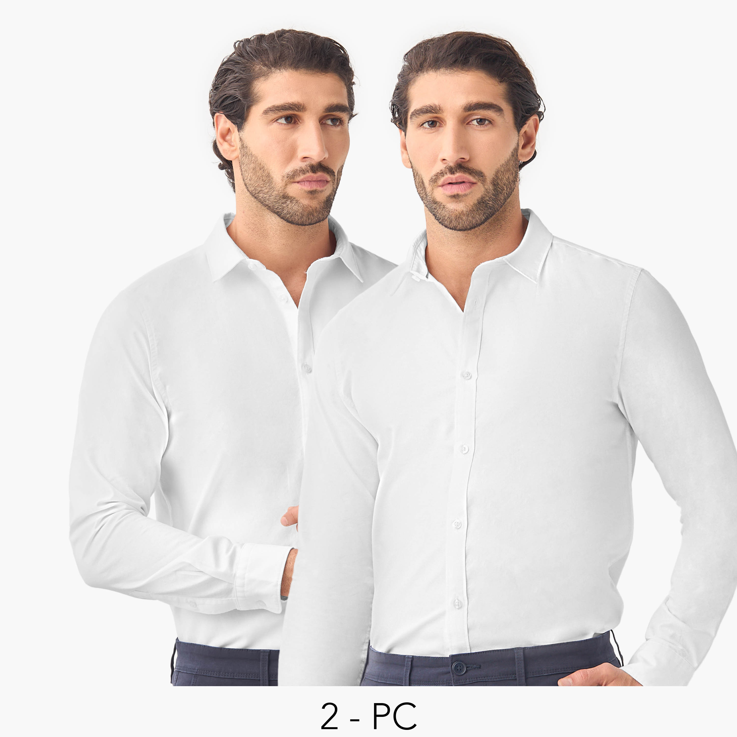 قميص أكسفورد قطن بقصّة عادية وأكمام طويلة من سبلاش بيزيكس - طقم قطعتين-men-clothing-shirts-image-1