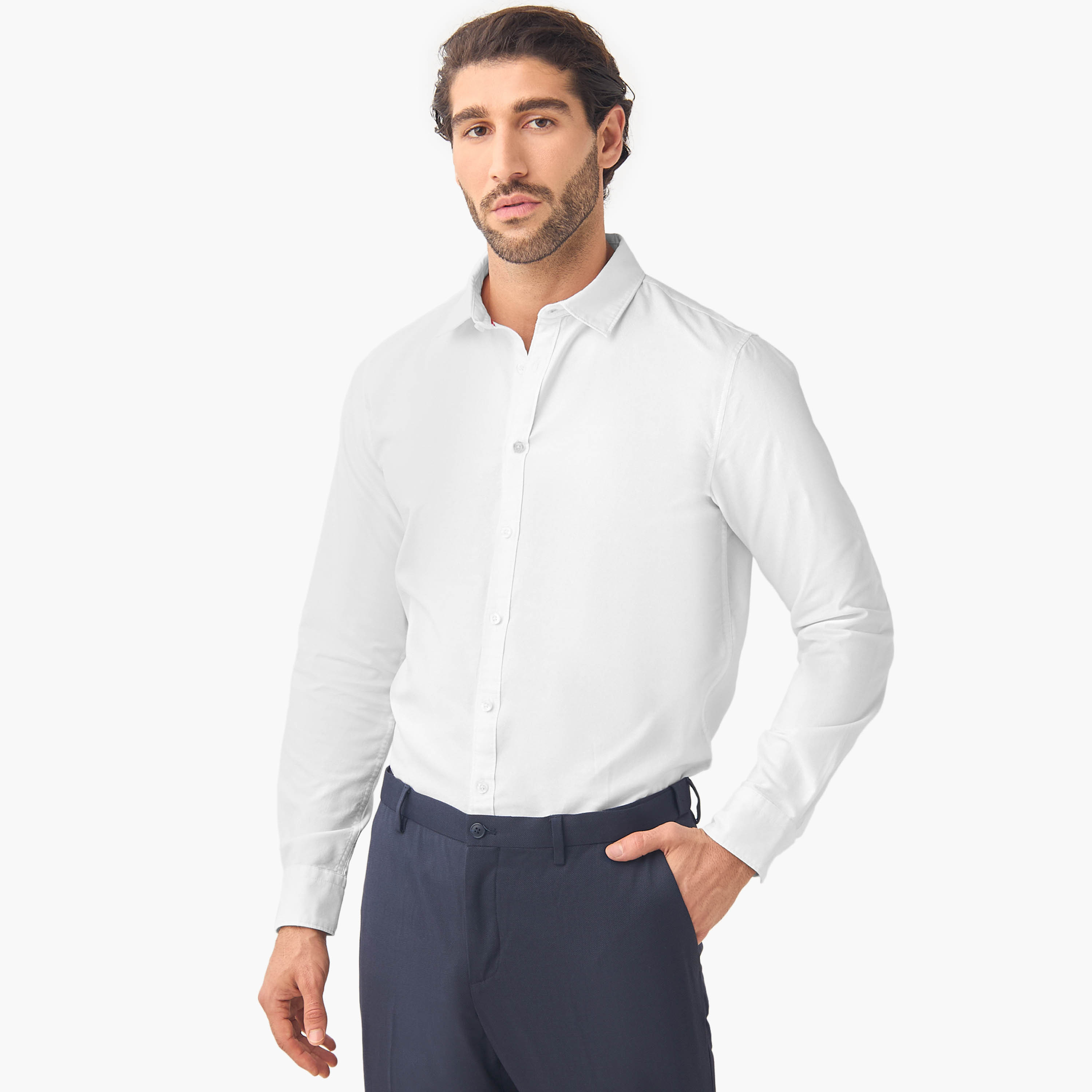 Set of 2 - Regular Fit Oxford Shirt with Collar and Long Sleeves-men-clothing-shirts-image-2