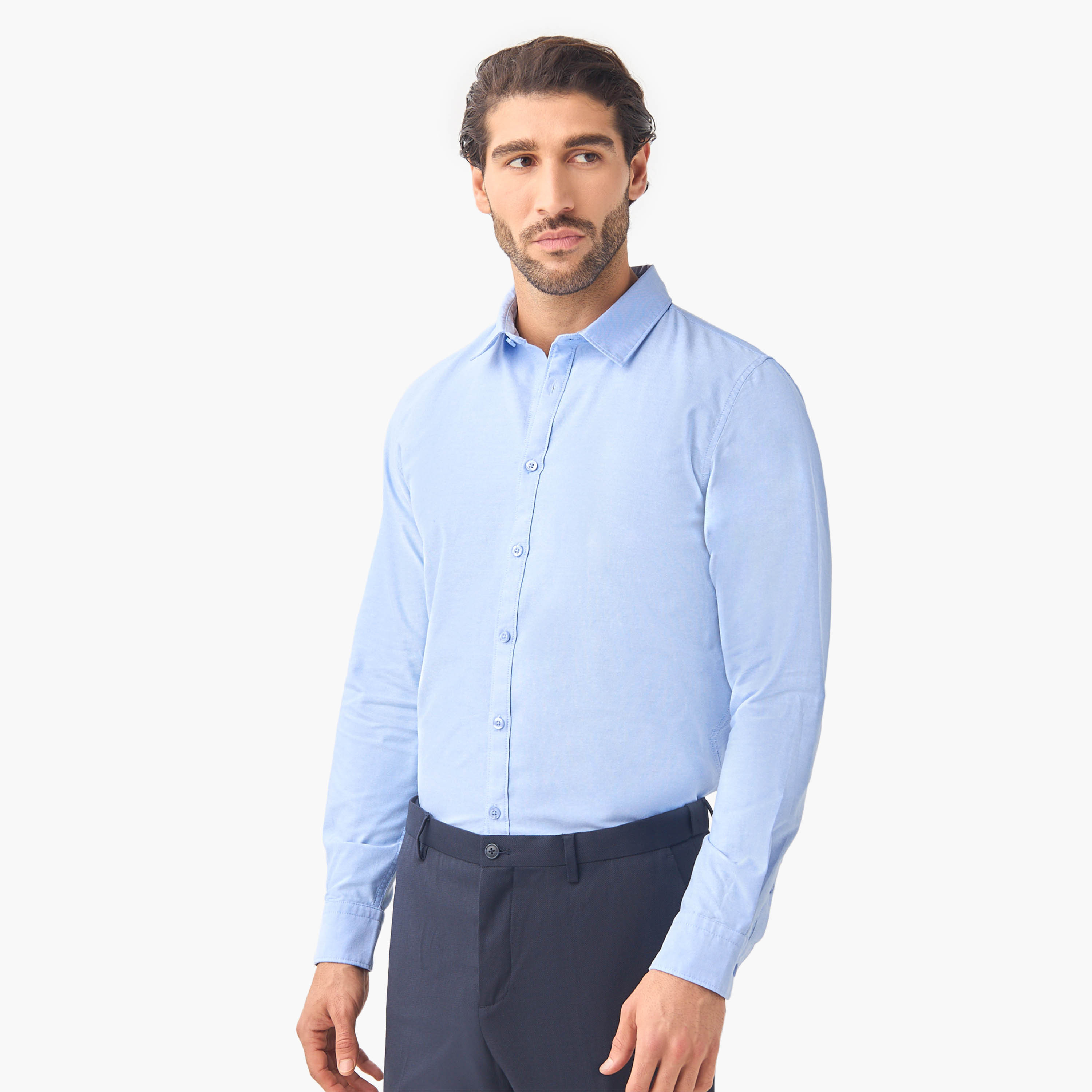 Set of 2 - Regular Fit Oxford Shirt with Collar and Long Sleeves-men-clothing-shirts-image-4