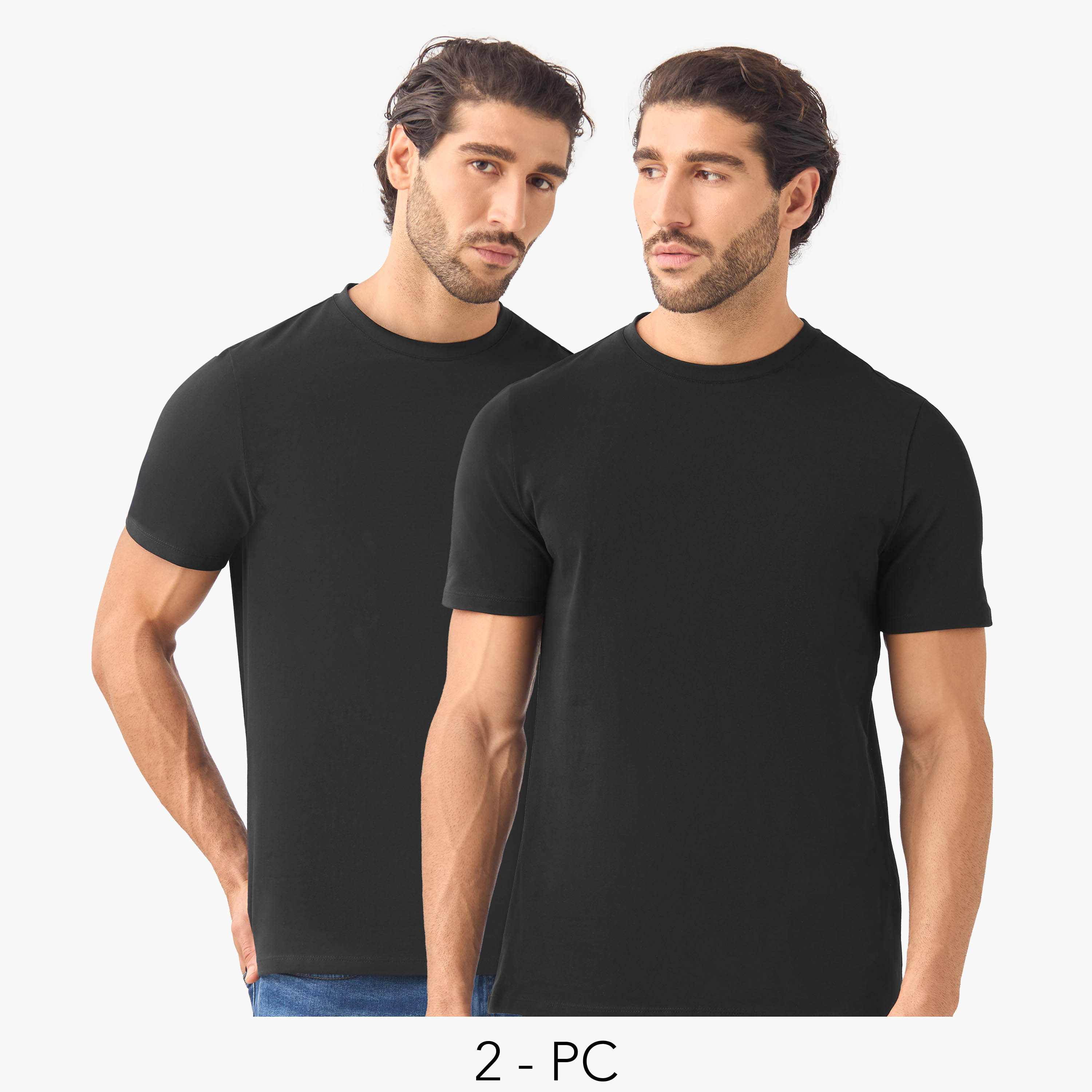 Set of 2 - Slim Fit Crew Neck T-shirt with Short Sleeves-men-clothing-tshirtsandpolos-tshirts-image-1