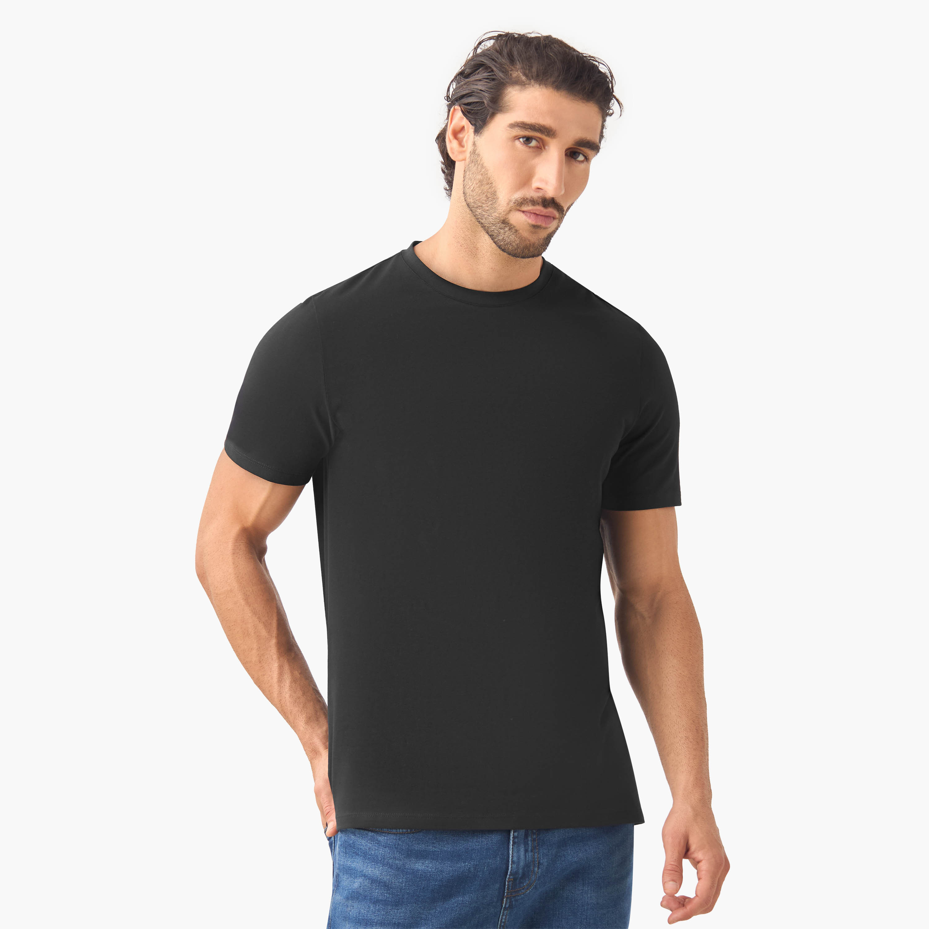 Set of 2 - Slim Fit Crew Neck T-shirt with Short Sleeves-men-clothing-tshirtsandpolos-tshirts-image-4