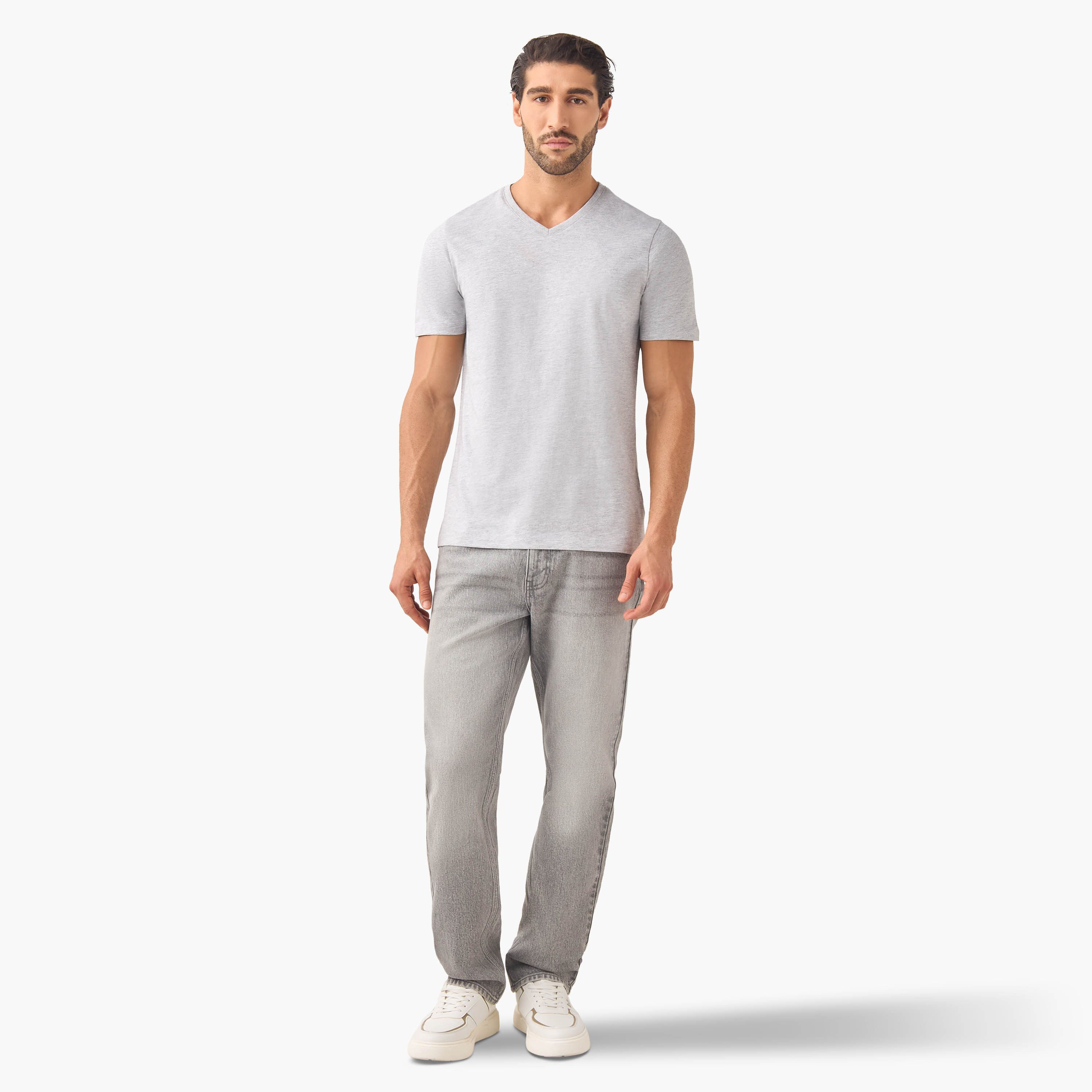 Set of 3 - Slim Fit V-neck T-shirt with Short Sleeves-men-clothing-tshirtsandpolos-tshirts-image-10