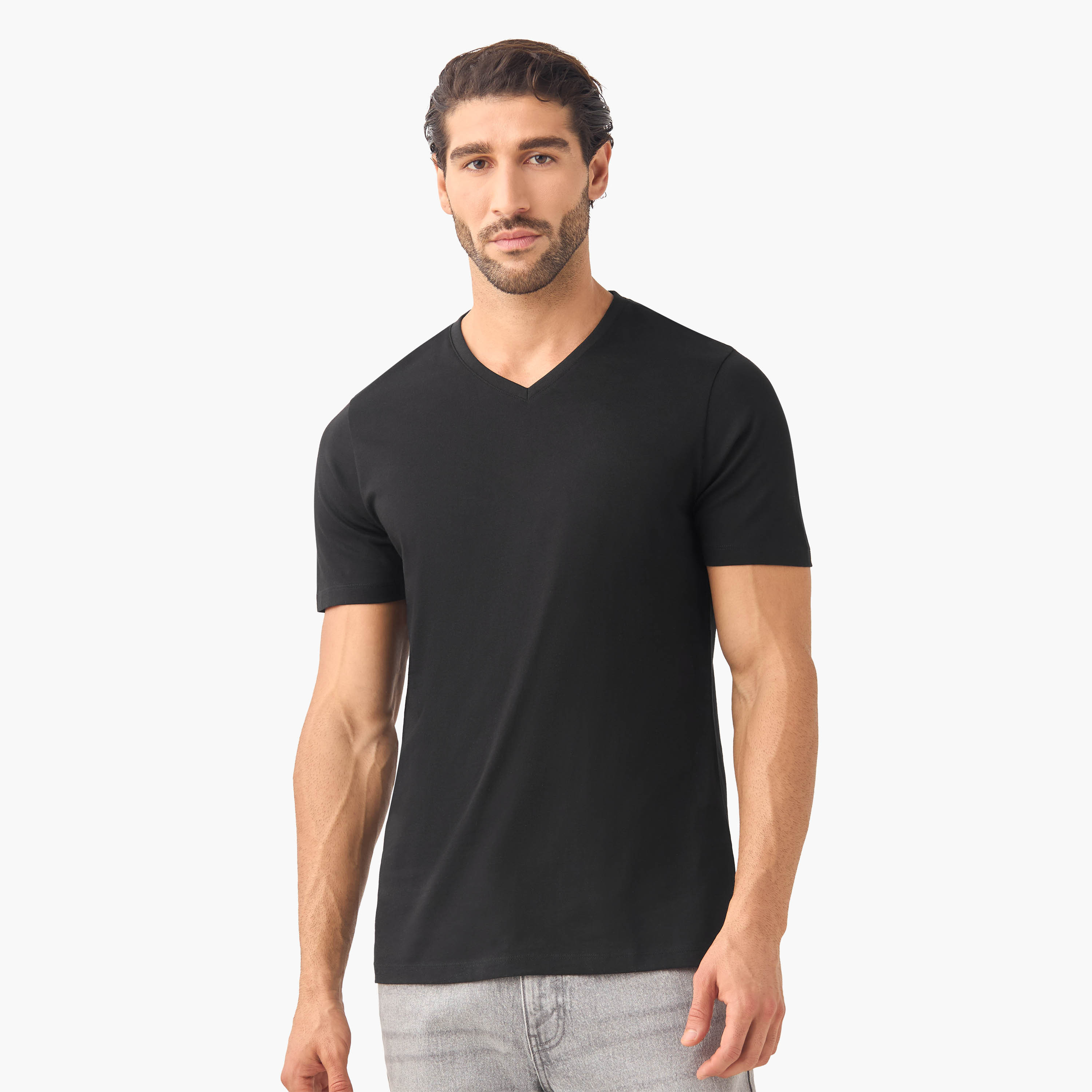 Set of 3 - Slim Fit V-neck T-shirt with Short Sleeves-men-clothing-tshirtsandpolos-tshirts-image-4