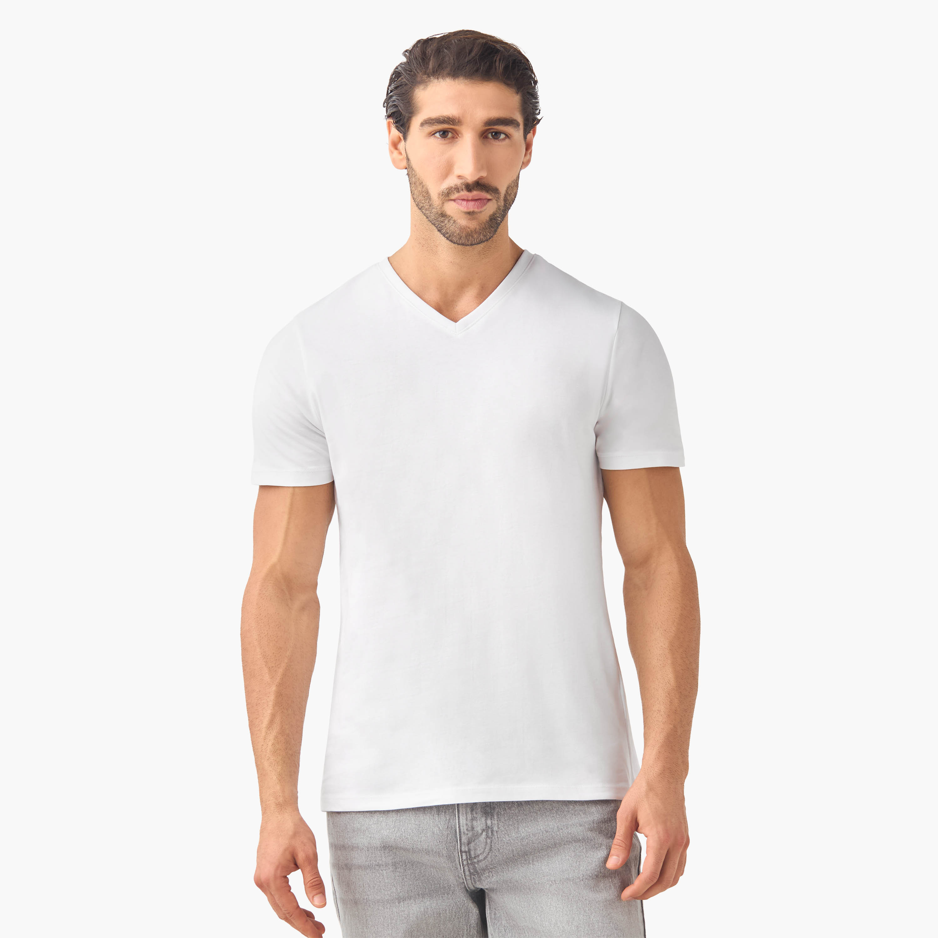 Set of 3 - Slim Fit V-neck T-shirt with Short Sleeves-men-clothing-tshirtsandpolos-tshirts-image-6