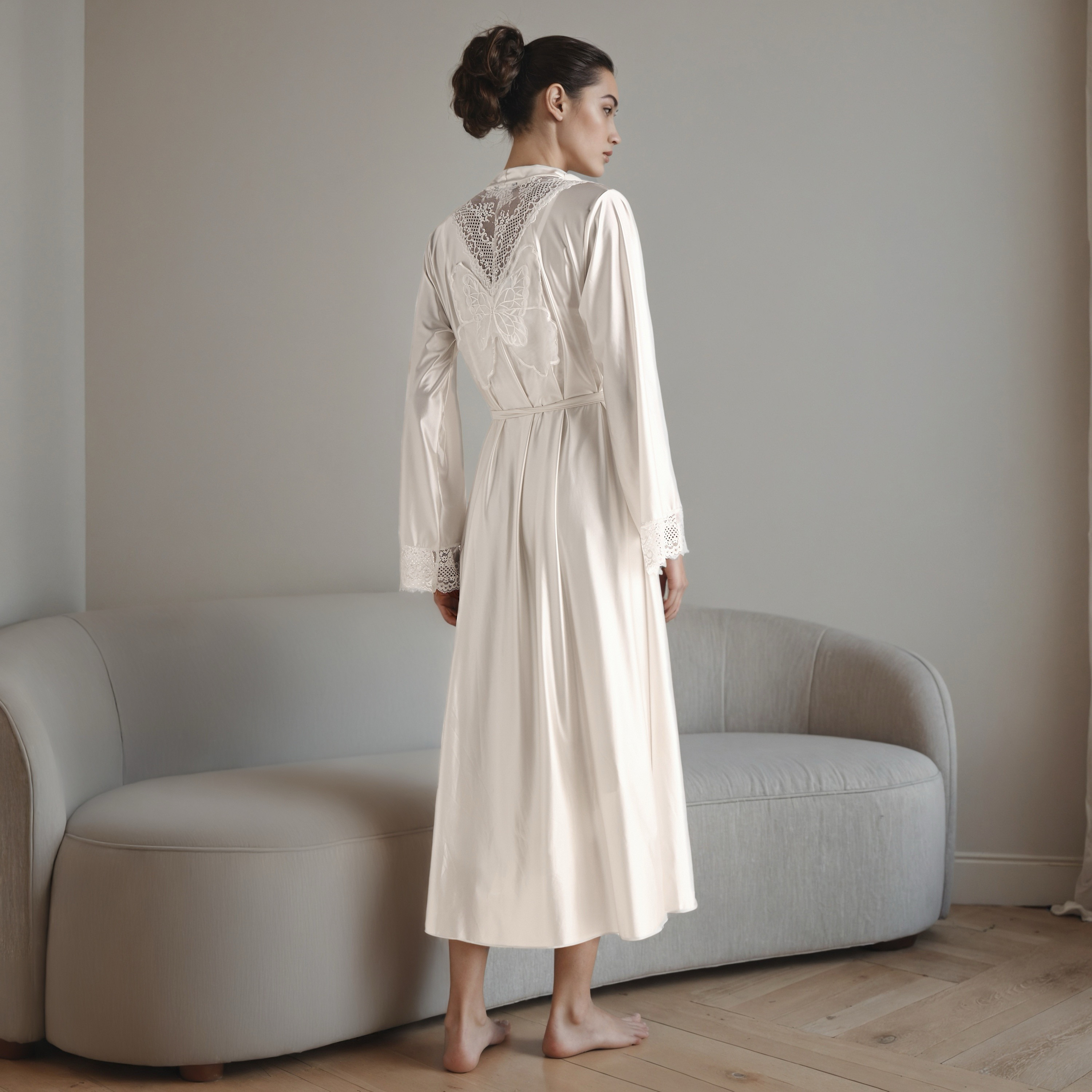 Lace Panel Asymmetric Bridal Night Gown with Robe-women-clothing-nightwear-robes-image-3