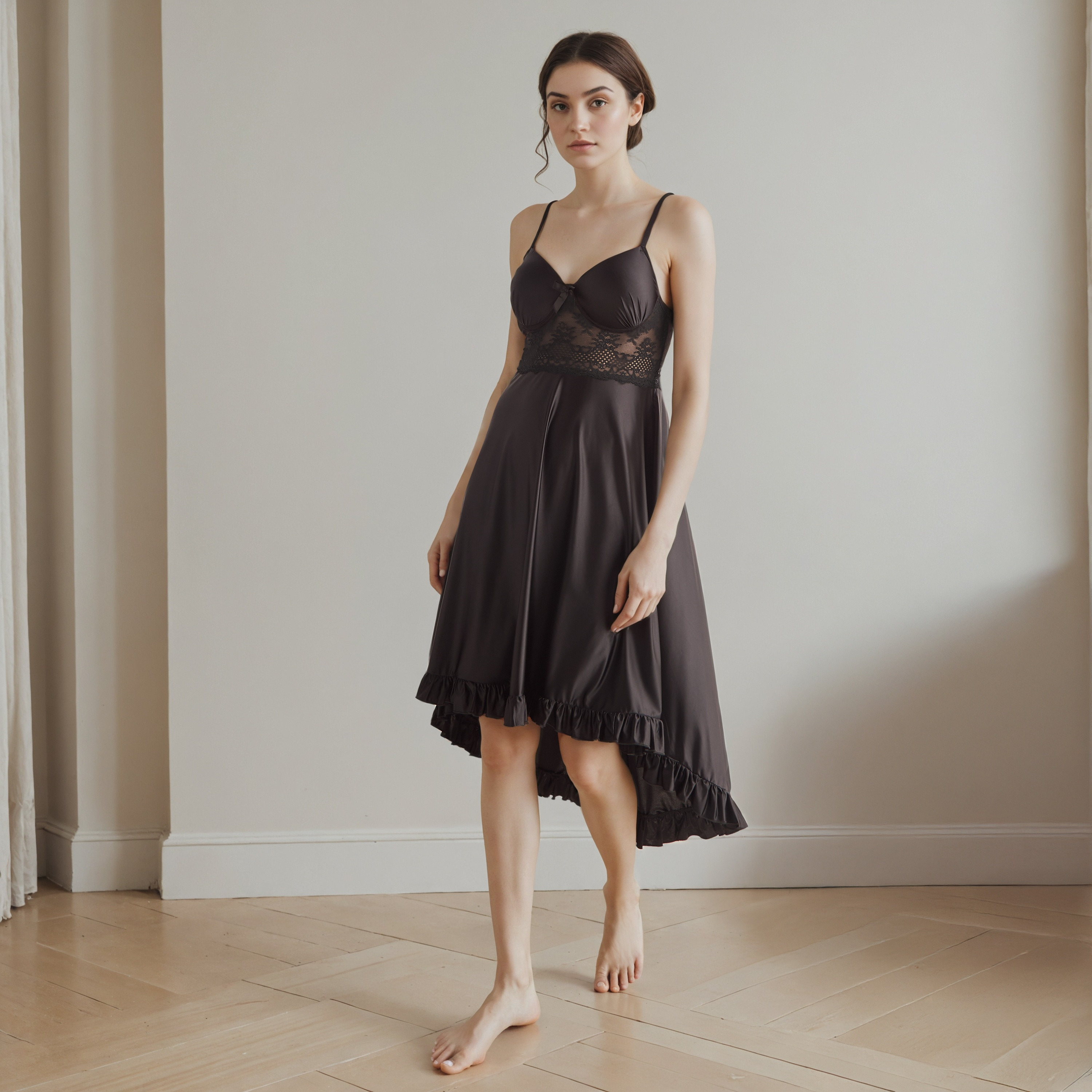 Lace Panel Asymmetric Bridal Night Gown with Robe-women-clothing-nightwear-robes-image-2