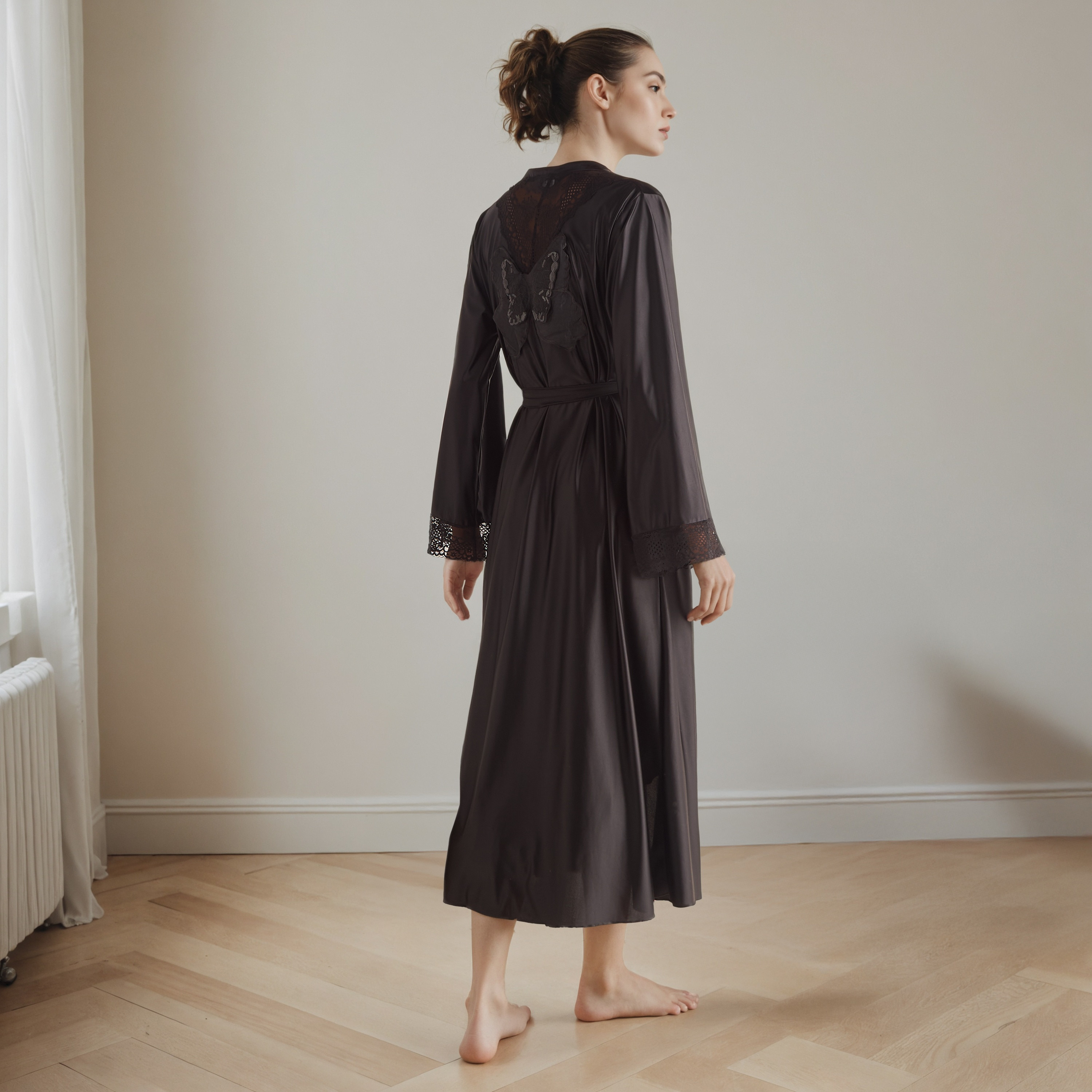 Lace Panel Asymmetric Bridal Night Gown with Robe-women-clothing-nightwear-robes-image-3